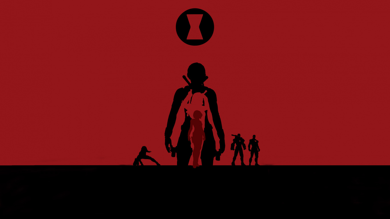 Обои Черная Вдова, арт, красный цвет, силуэт, иллюстрация в разрешении 1366x768