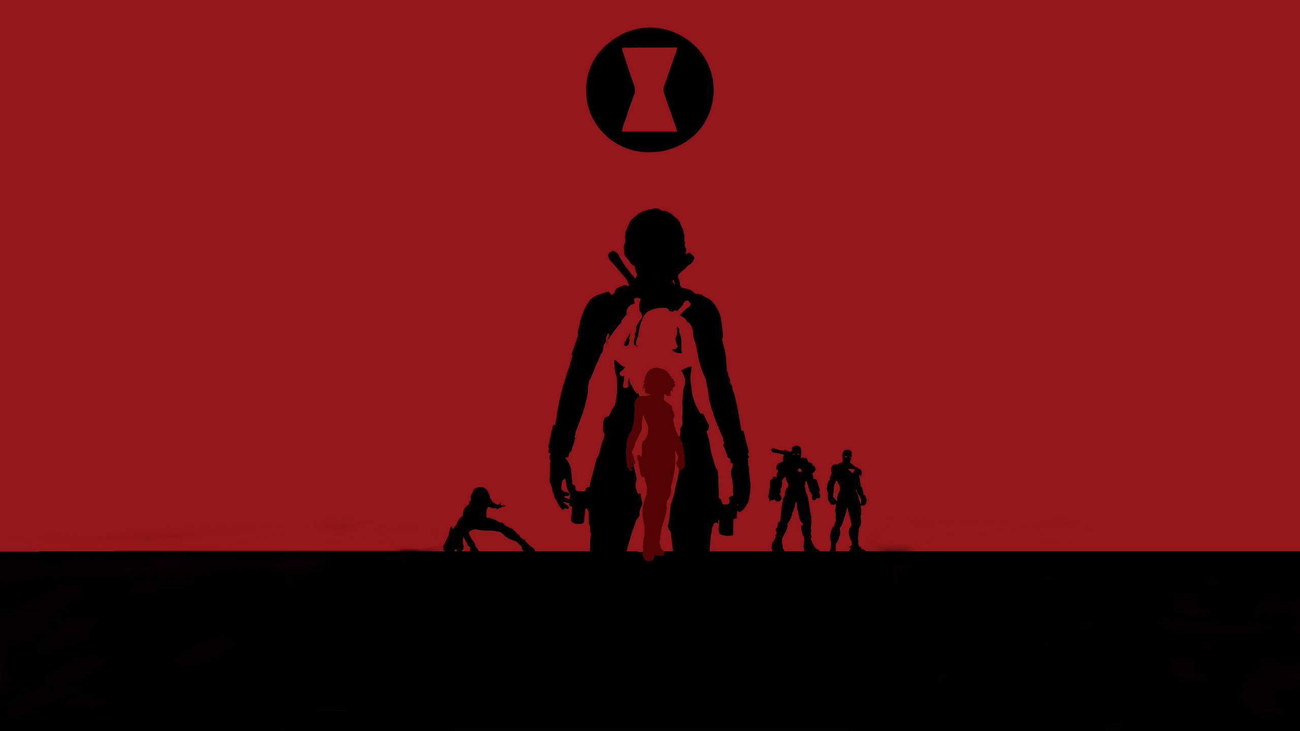 Обои Черная Вдова, арт, красный цвет, силуэт, иллюстрация в разрешении 2560x1440