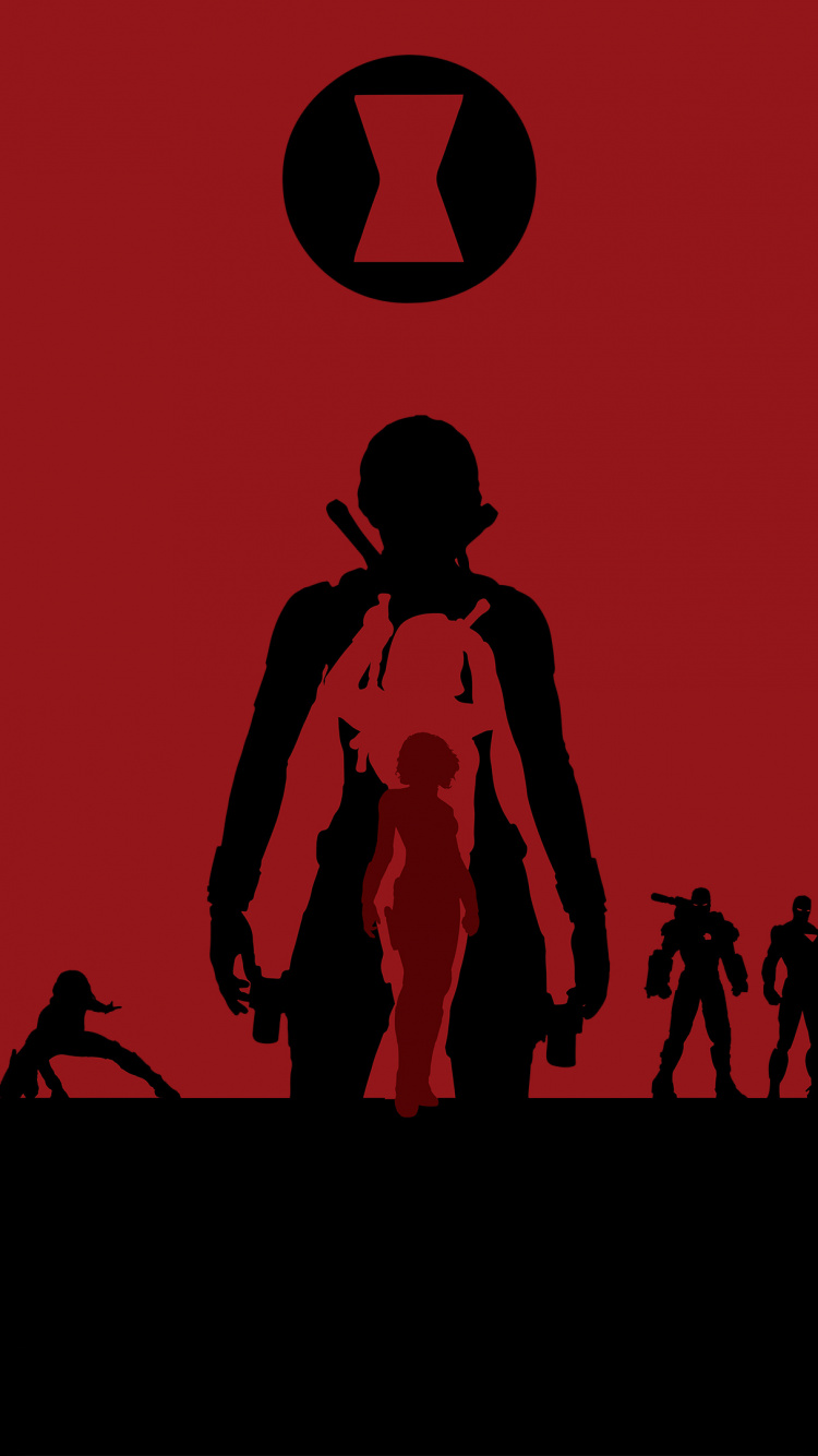 Обои Черная Вдова, арт, красный цвет, силуэт, иллюстрация в разрешении 750x1334