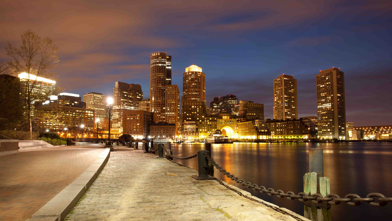 Обои Бостон, город, городской пейзаж, линия горизонта, городской район в разрешении 1280x720