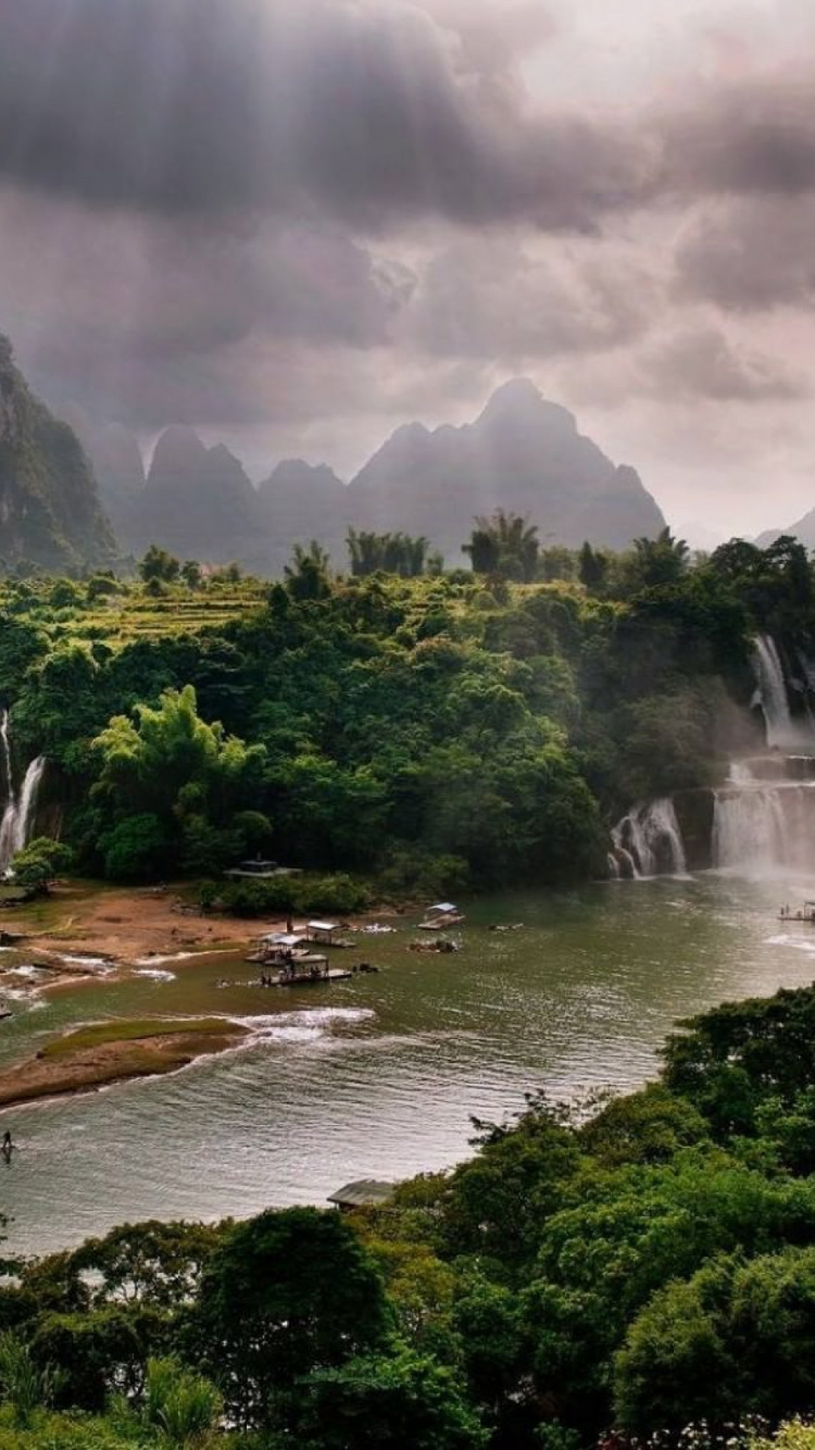 Обои водопад, гидроресурсы, водоем, природа, водоток в разрешении 750x1334