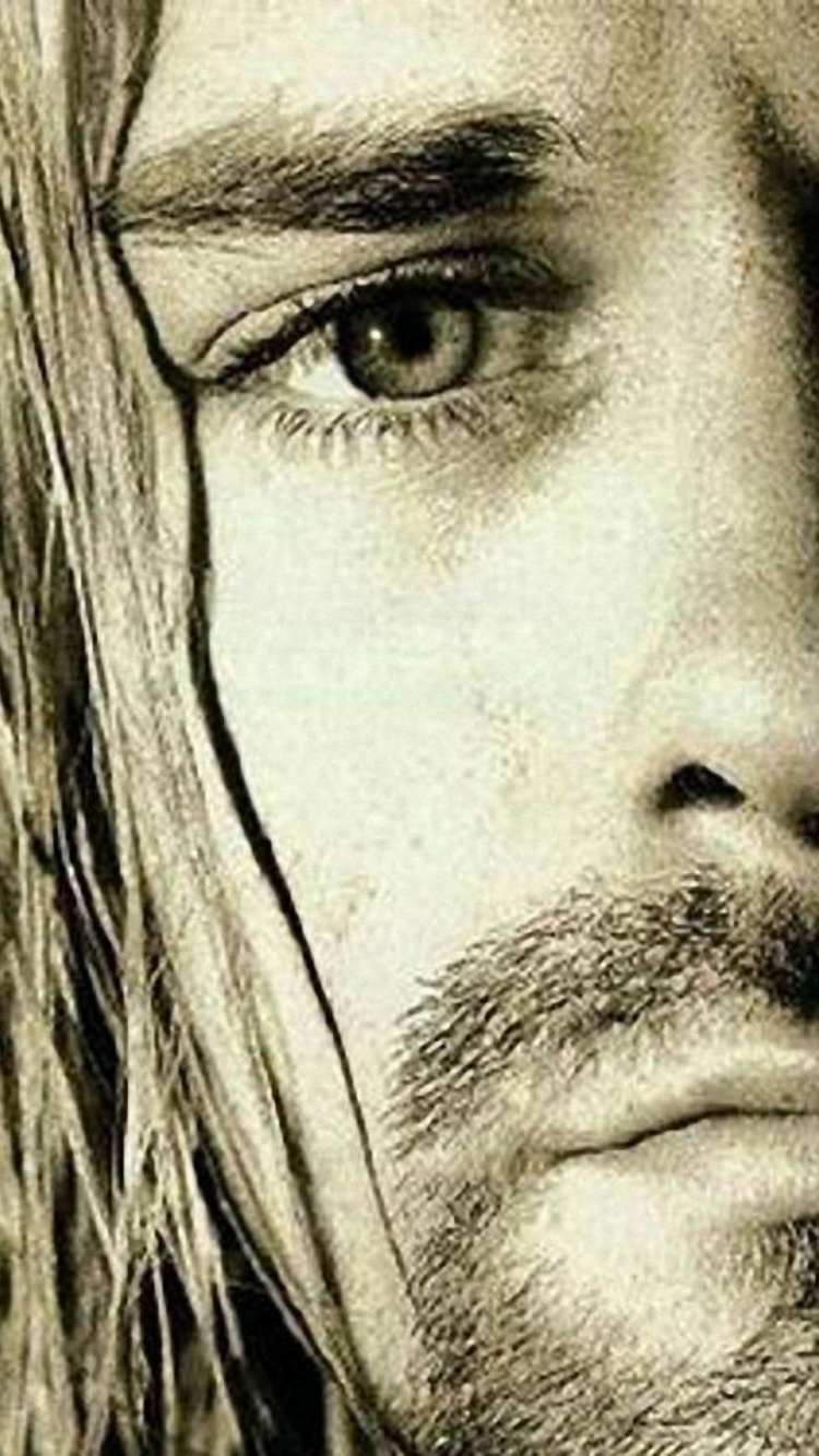 Обои нирвана, музыкант, гитара, волосы на лице, нос в разрешении 750x1334