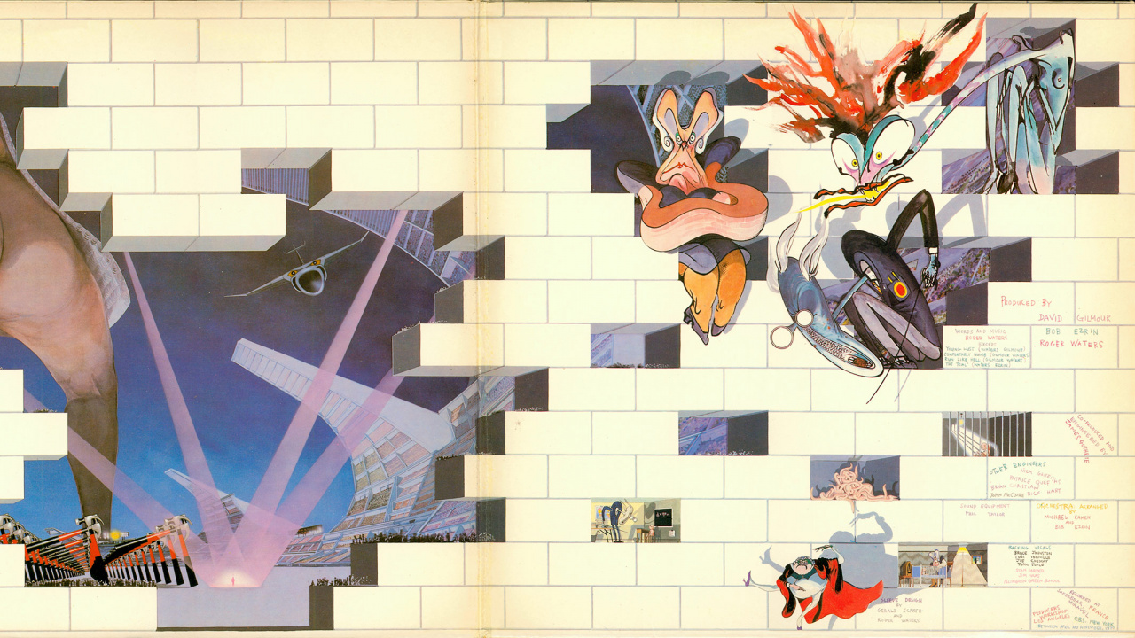 Обои Pink Floyd, Берлинская стена, граммофонная пластинка, Альбом, иллюстрация в разрешении 1280x720