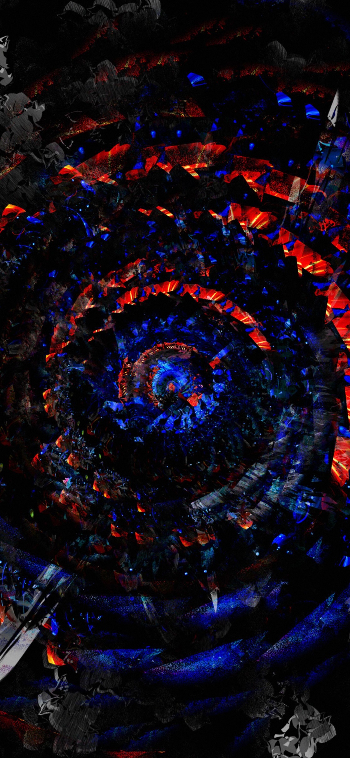 Обои фрактальное искусство, психоделическое искусство, арт, темнота, круг в разрешении 1125x2436