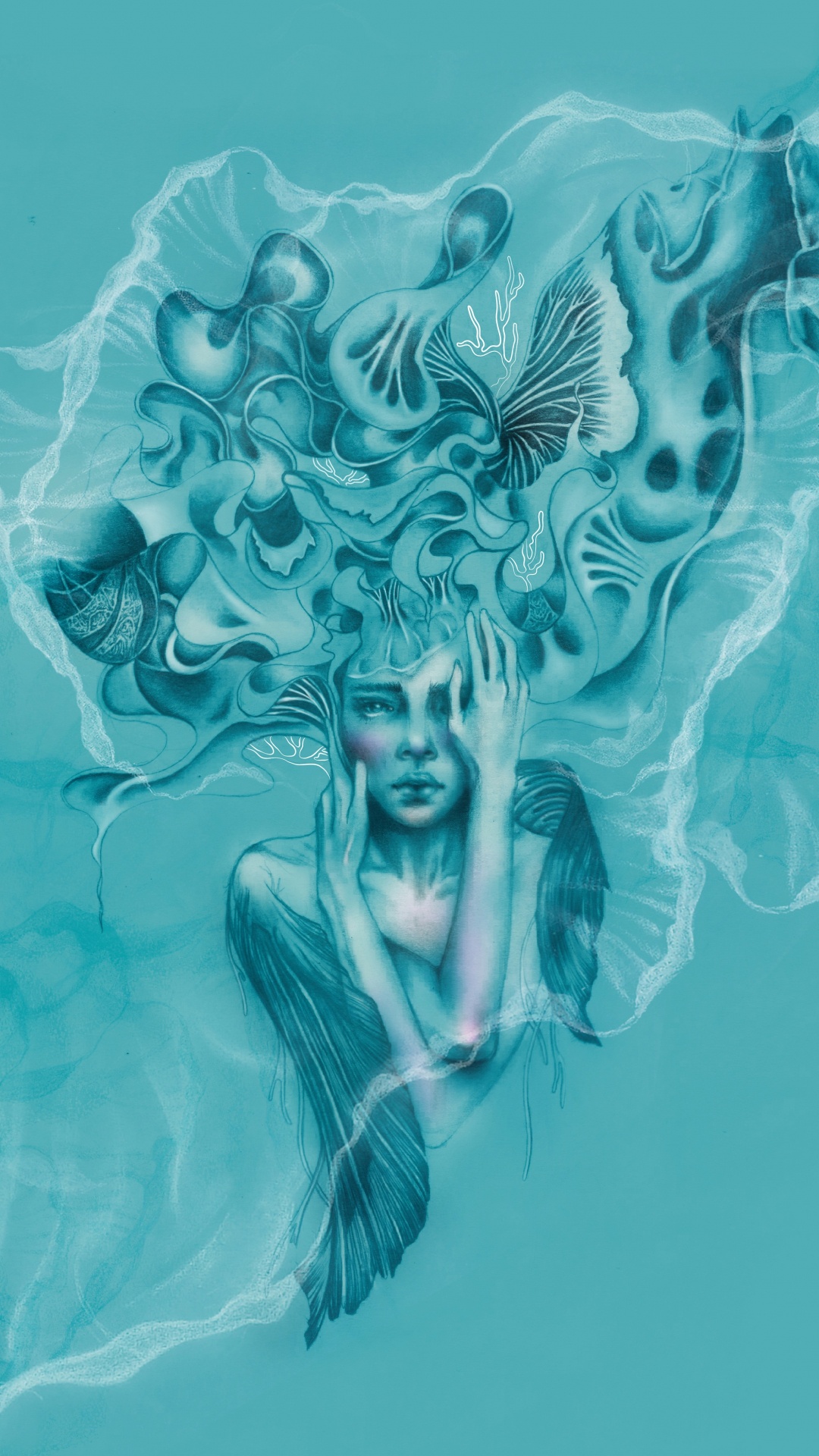 Обои иллюстрация, живопись, арт, бирюза, Аква в разрешении 1080x1920