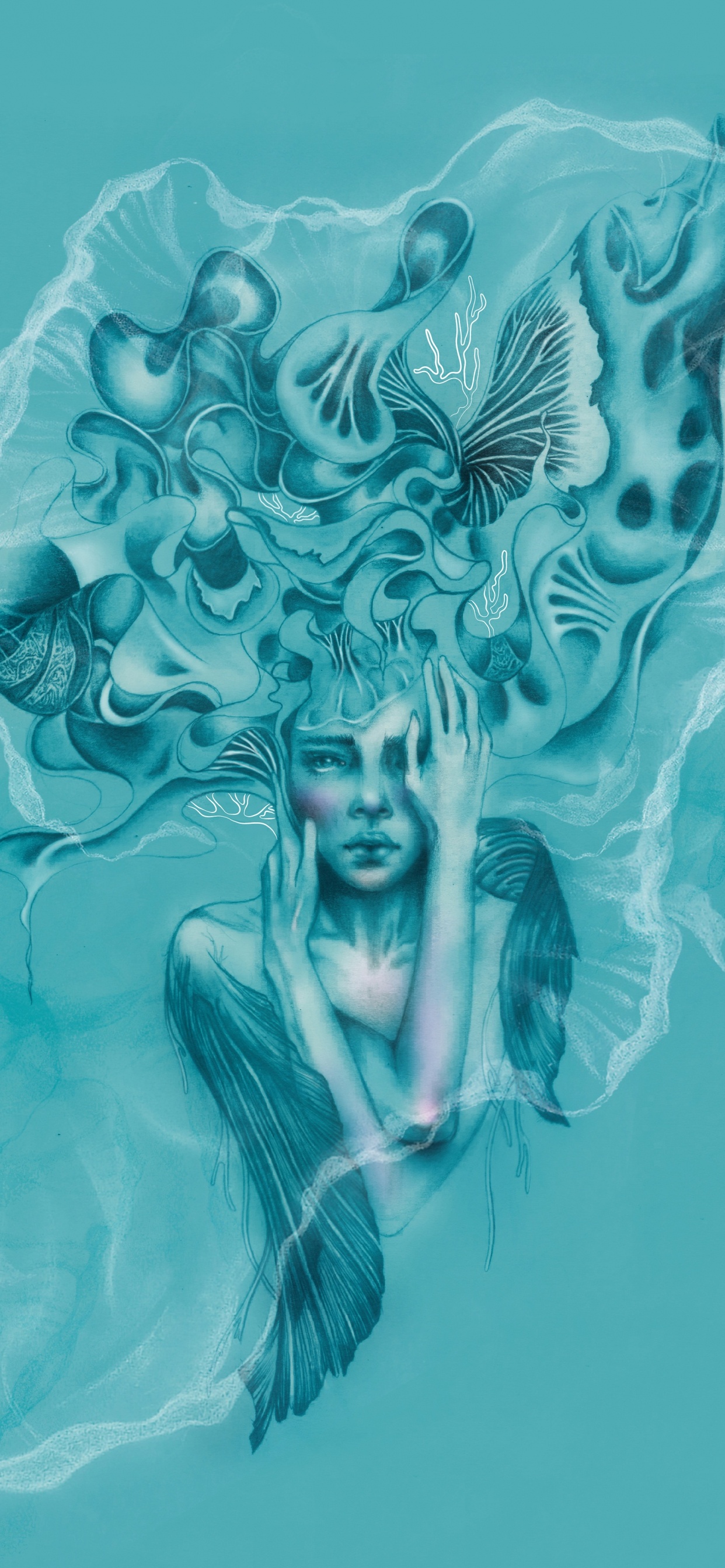 Обои иллюстрация, живопись, арт, бирюза, Аква в разрешении 1242x2688