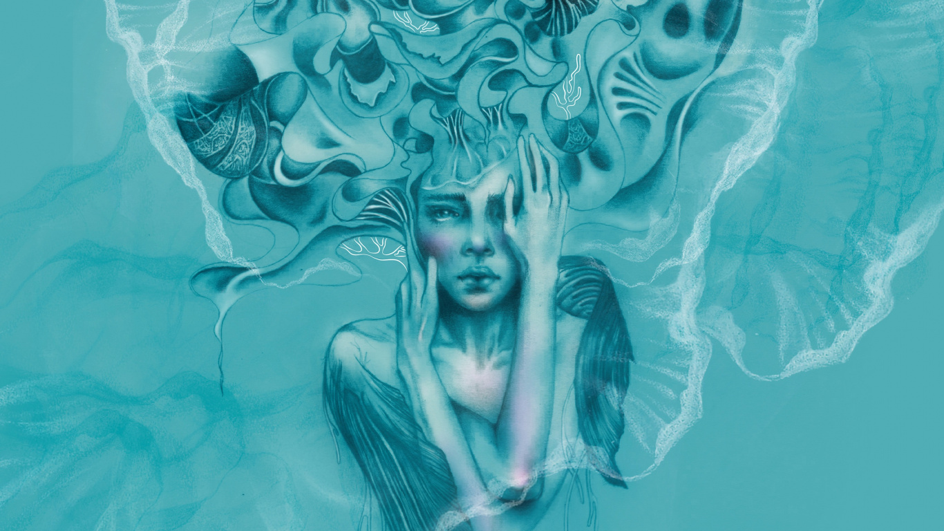 Обои иллюстрация, живопись, арт, бирюза, Аква в разрешении 1366x768