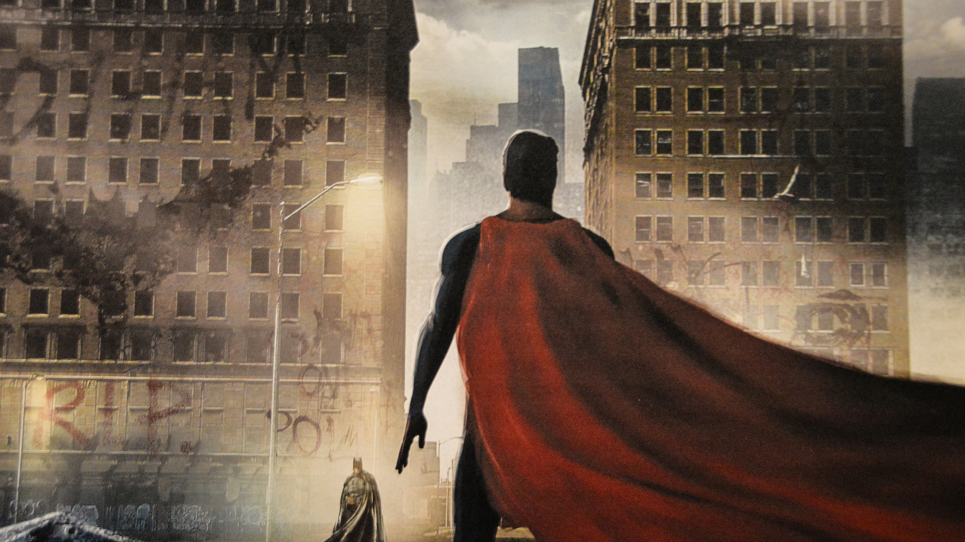 Обои Супермен, Бэтмен, арт, комиксы dc, супергерой в разрешении 1366x768