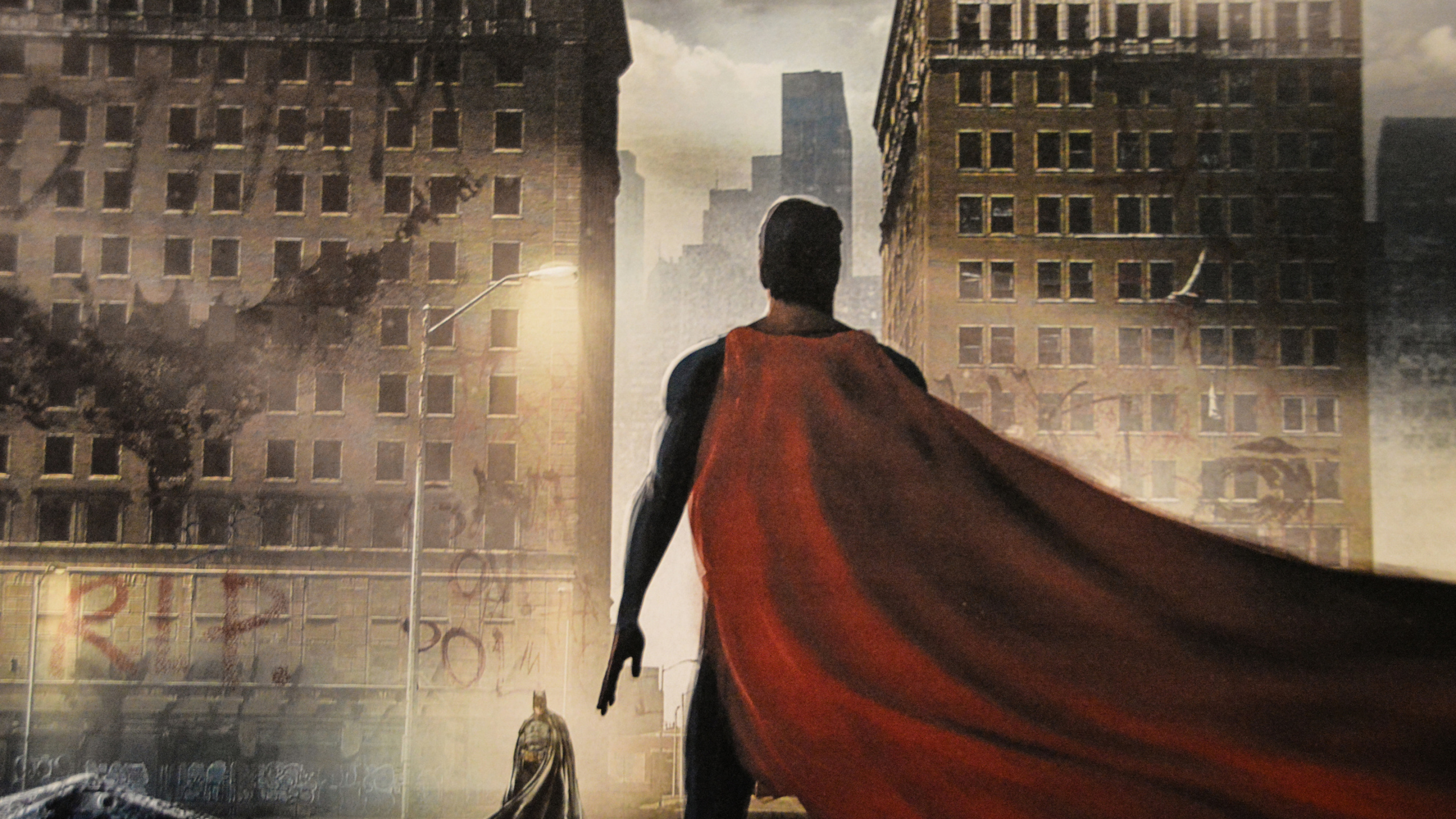 Обои Супермен, Бэтмен, арт, комиксы dc, супергерой в разрешении 2560x1440