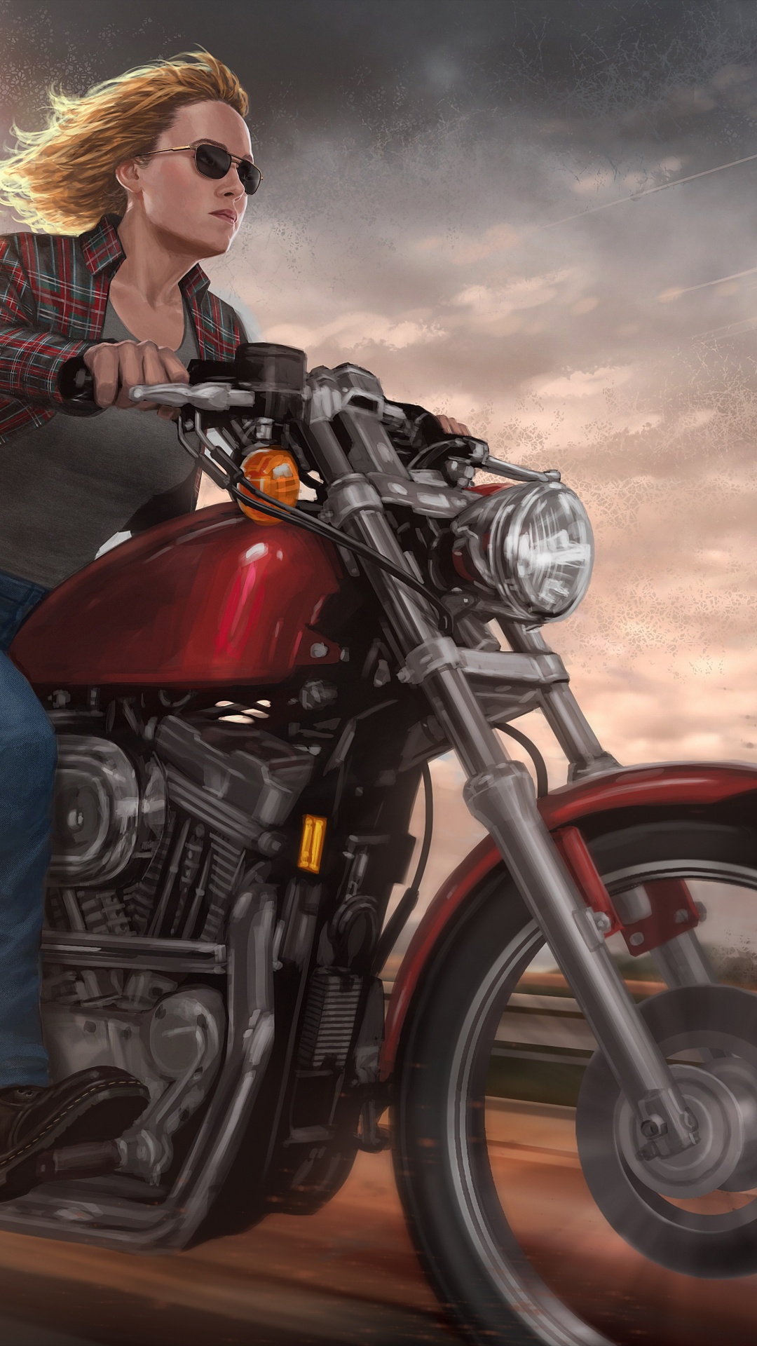 Обои капитан марвел мотоцикл, Капитан Марвел, Кэрол Денверс, супергерой, marvel в разрешении 1080x1920