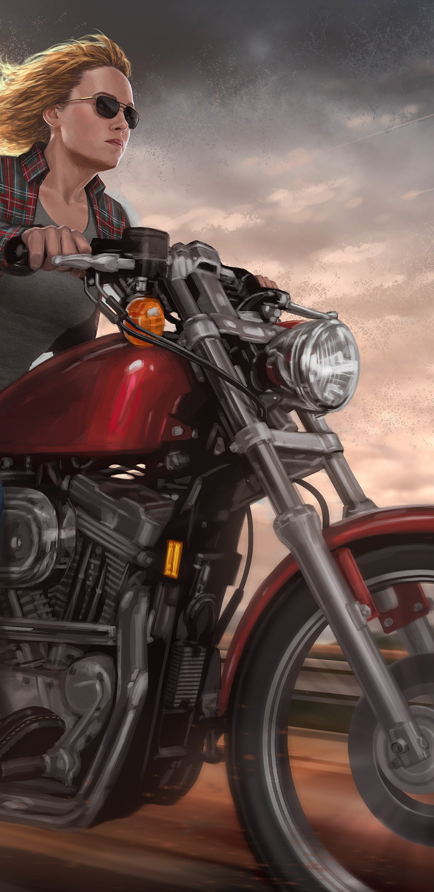 Обои капитан марвел мотоцикл, Капитан Марвел, Кэрол Денверс, супергерой, marvel в разрешении 1440x2960