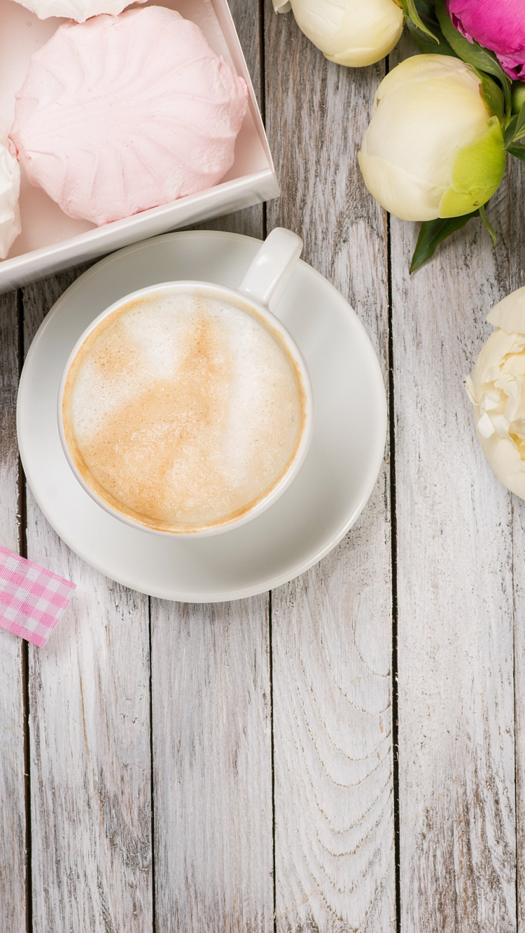 Обои кухня, пион, капучино, растение, ингредиент в разрешении 750x1334