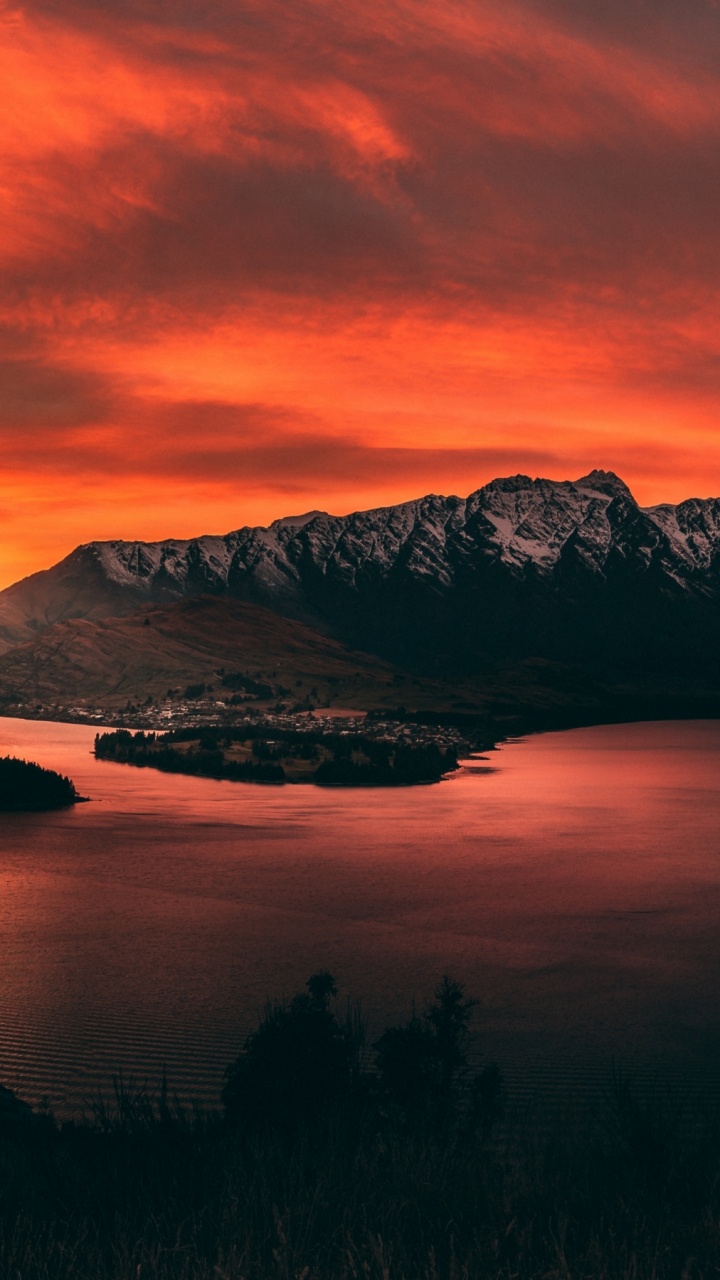 Обои Новая Зеландия, закат, облако, вода, атмосфера в разрешении 720x1280