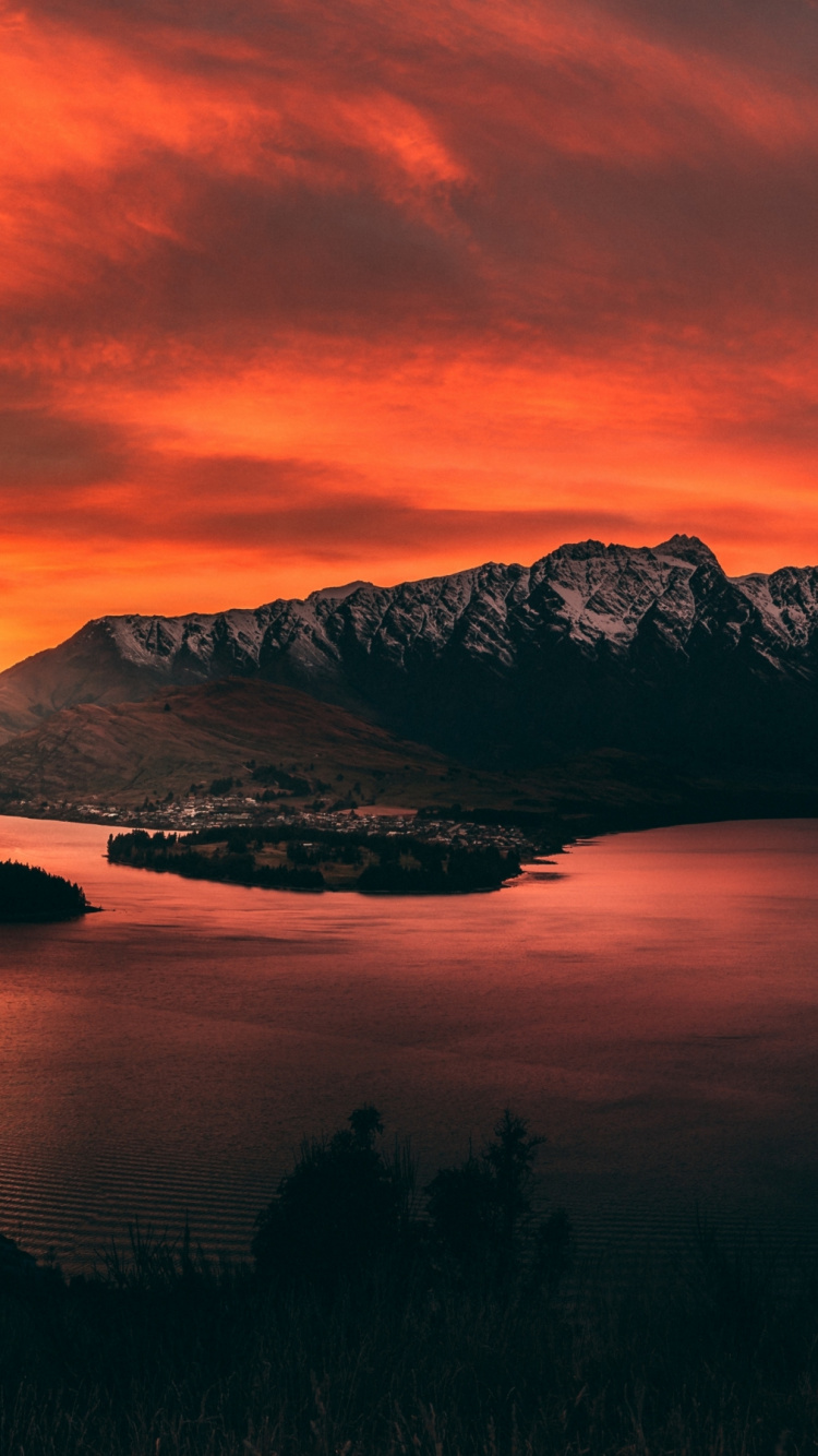 Обои Новая Зеландия, закат, облако, вода, атмосфера в разрешении 750x1334