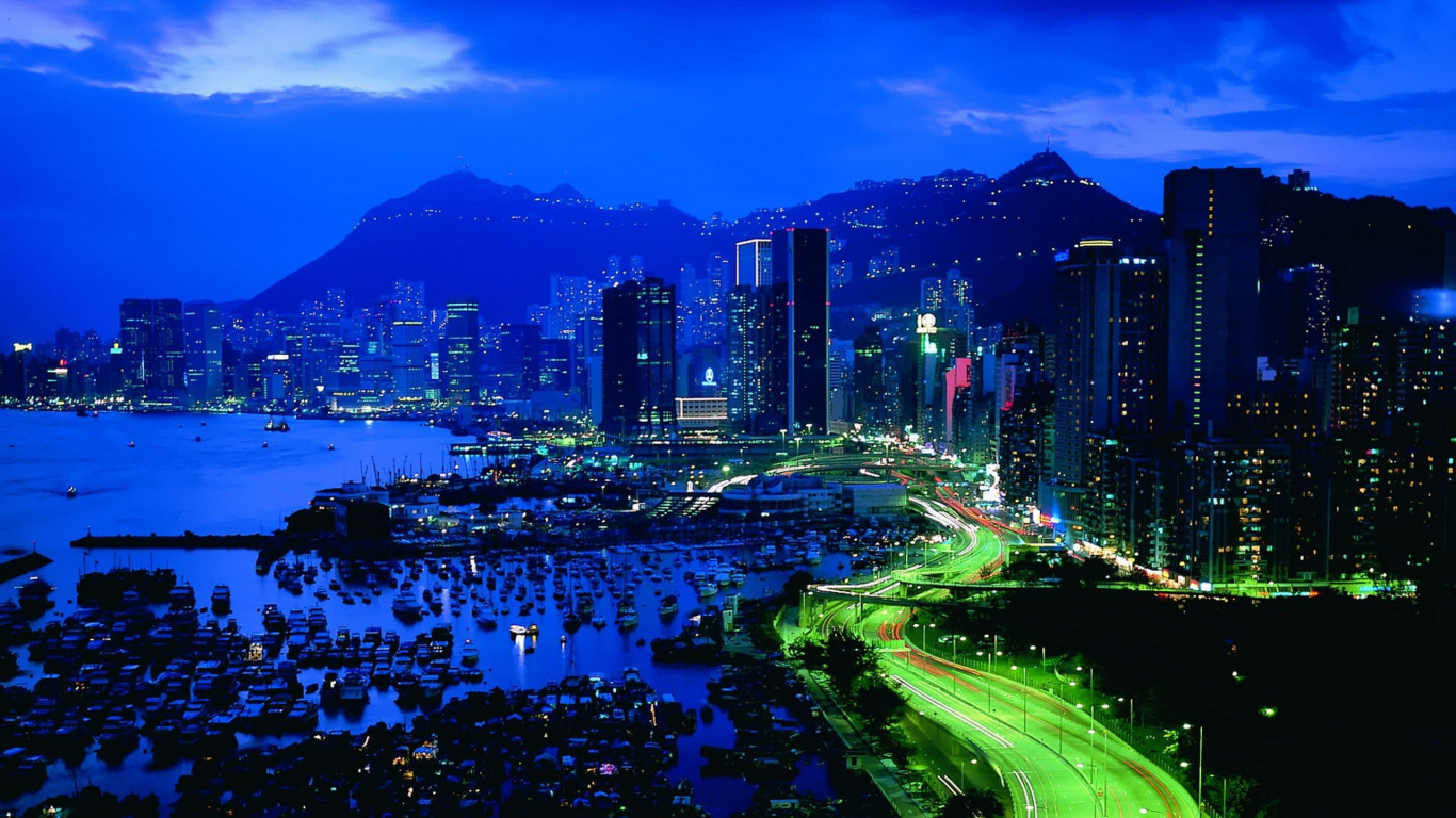 Обои городской пейзаж, природа, город, ночь, городской район в разрешении 1366x768