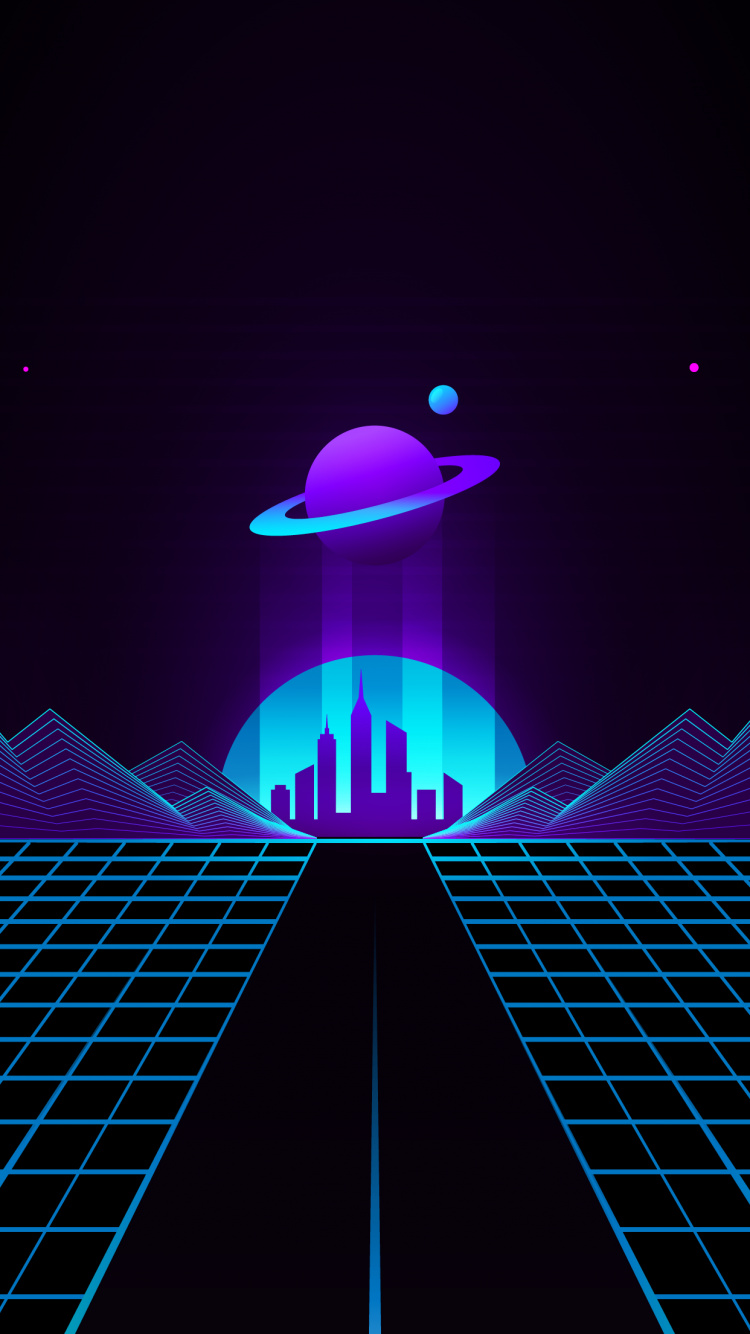 Обои Киберпанк, Ретровейв, Synthwave, пурпур, Фиолетовый в разрешении 750x1334