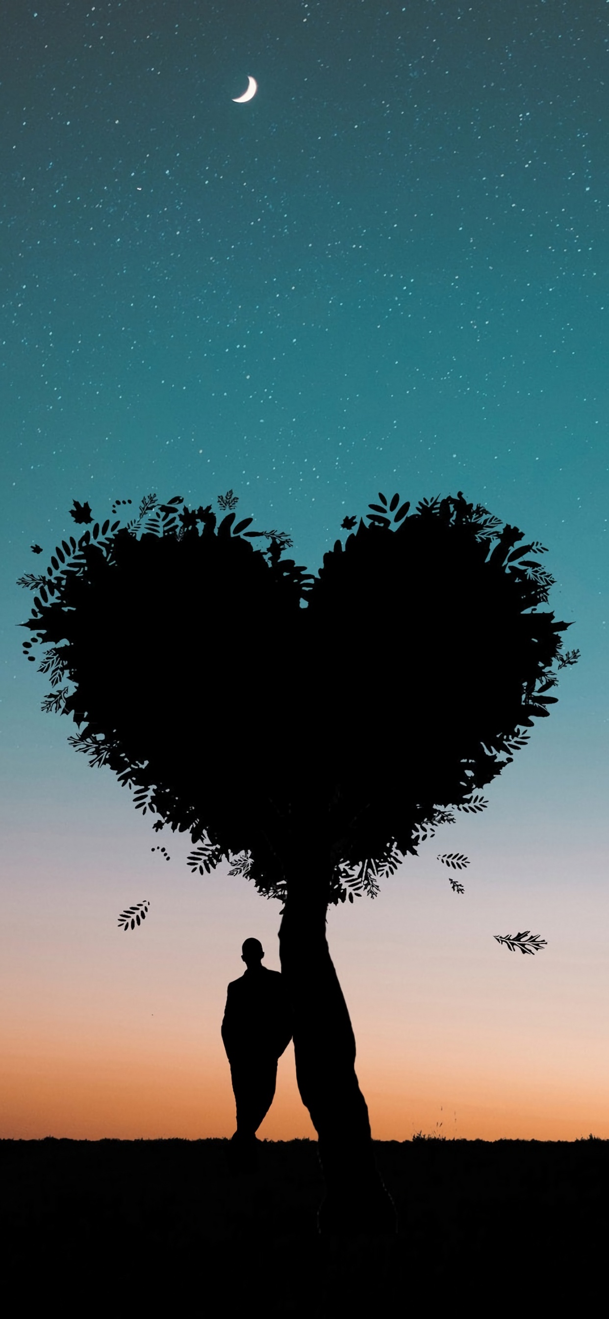 Обои дерево, облако, любовь, силуэт, сердце в разрешении 1242x2688