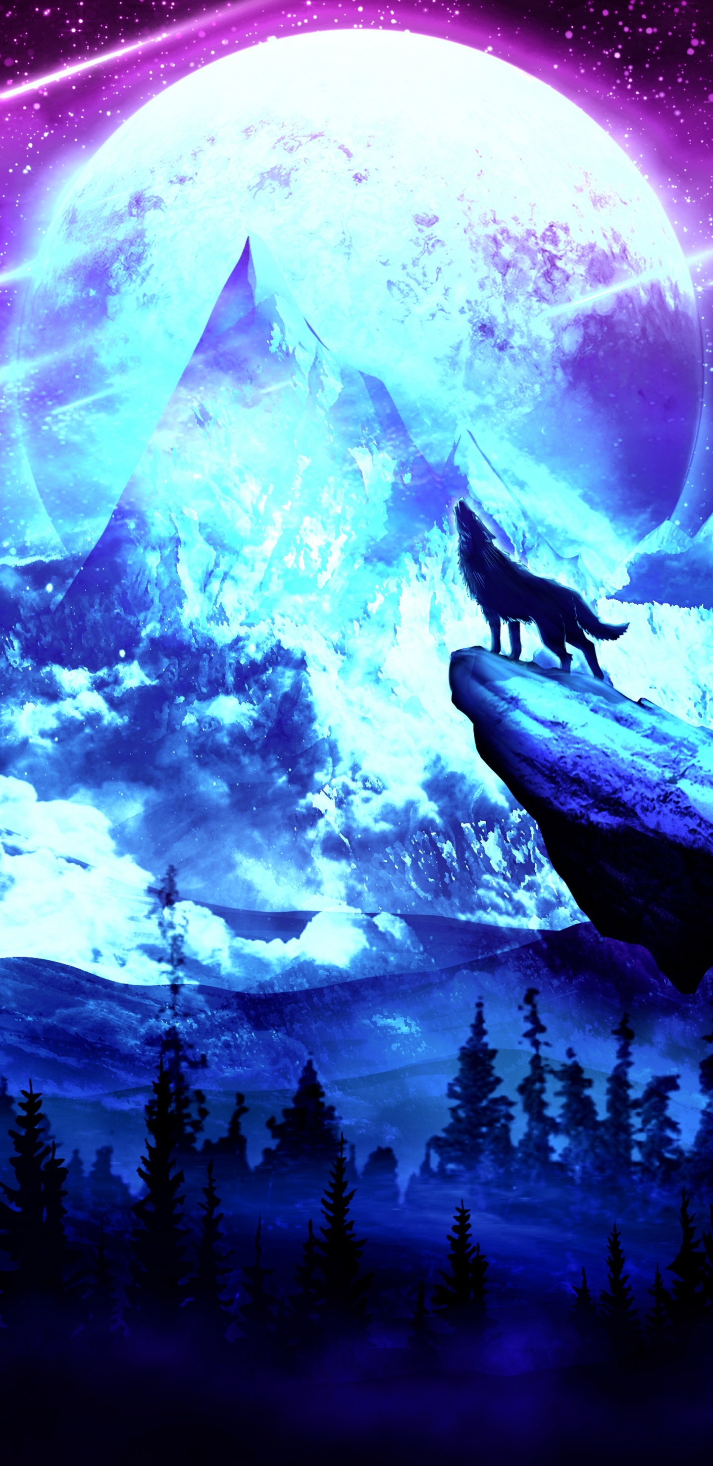 Обои луна, природа, свет, пурпур, космос в разрешении 1440x2960