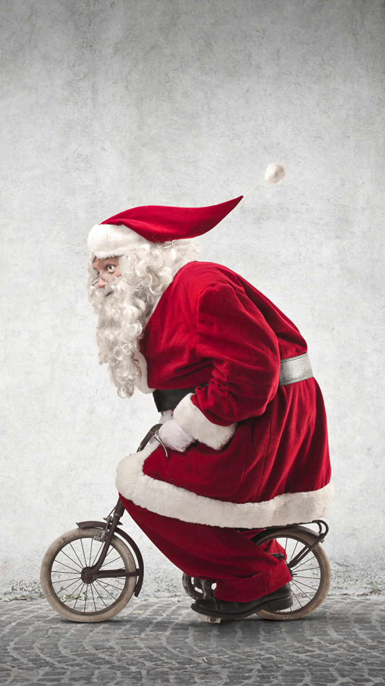Обои Рождественский день, Санта-Клаус, красный цвет, Велоспорт, дата рождения в разрешении 750x1334