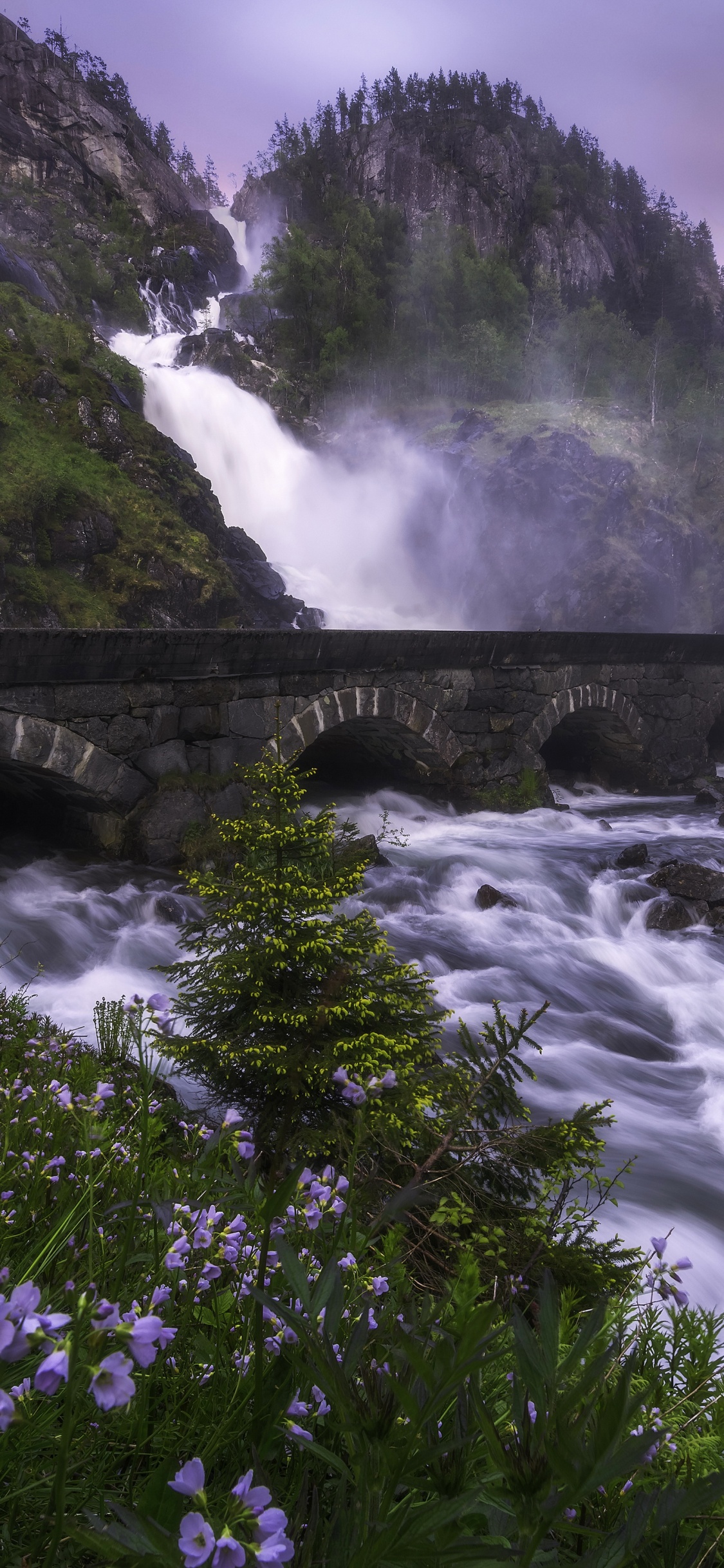 Обои Ltefossen, водопад, гора, водоем, природа в разрешении 1125x2436