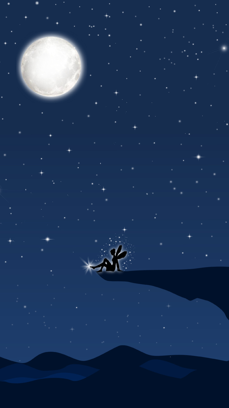 Обои фея, ночь, зубная фея, луна, астрономический объект в разрешении 750x1334