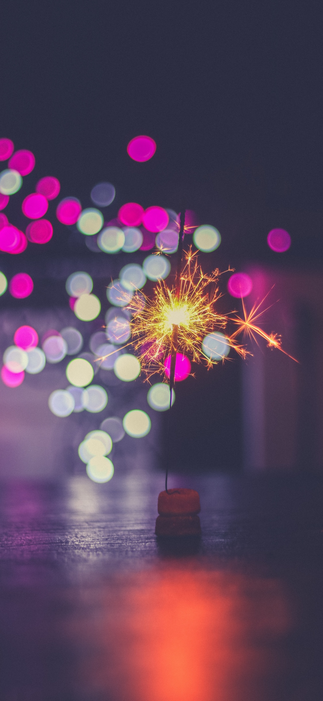 Обои боке, розовый, салют, пурпур, свет в разрешении 1125x2436