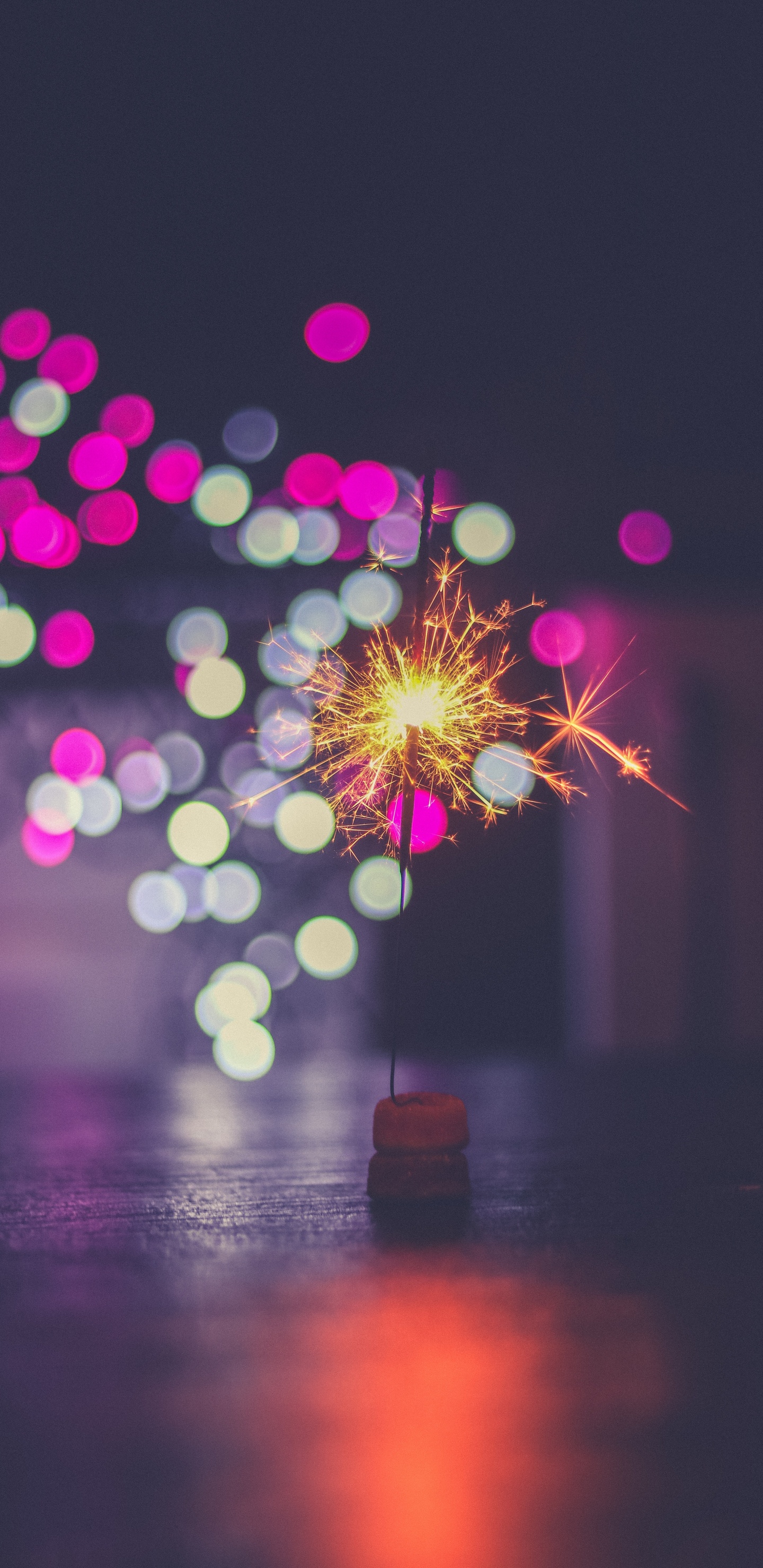 Обои боке, розовый, салют, пурпур, свет в разрешении 1440x2960
