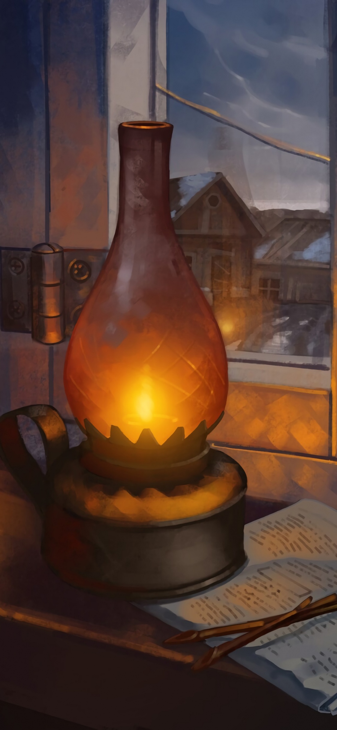 Обои живопись, натюрморт, тепло, очаг, камин в разрешении 1125x2436