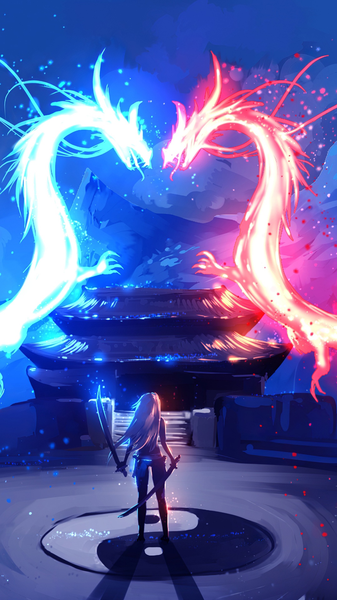 Обои дракон, синий, свет, мир, пурпур в разрешении 1080x1920