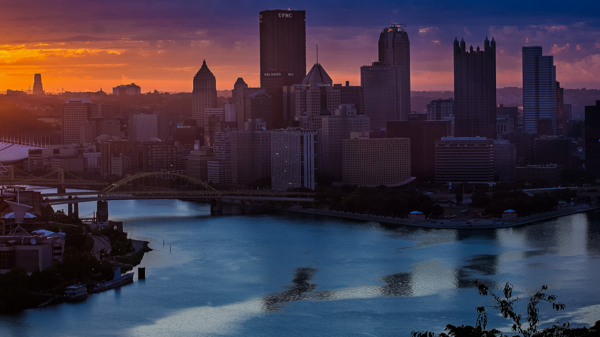 Обои Питсбург, городской пейзаж, город, линия горизонта, городской район в разрешении 1920x1080