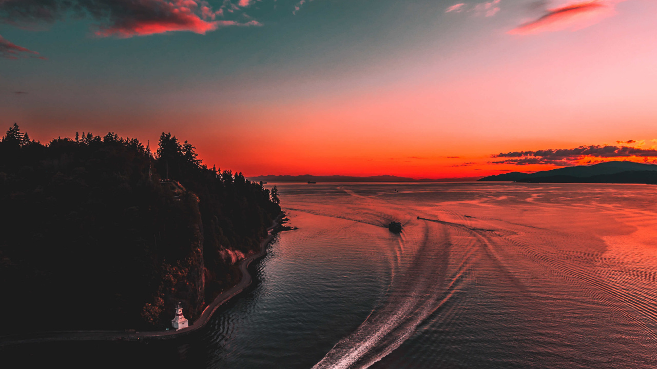 Обои природа, красный цвет, послесвечение, закат, горизонт в разрешении 1280x720