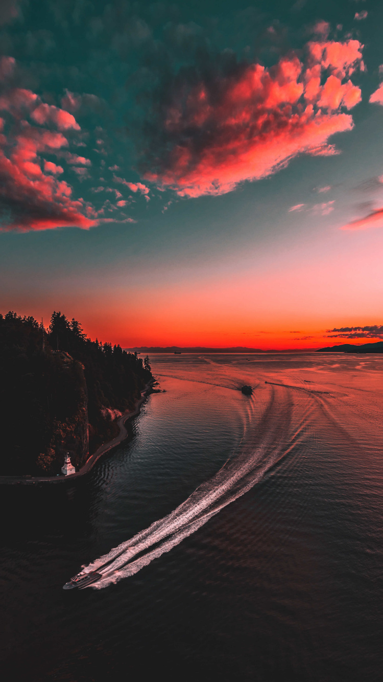 Обои природа, красный цвет, послесвечение, закат, горизонт в разрешении 750x1334