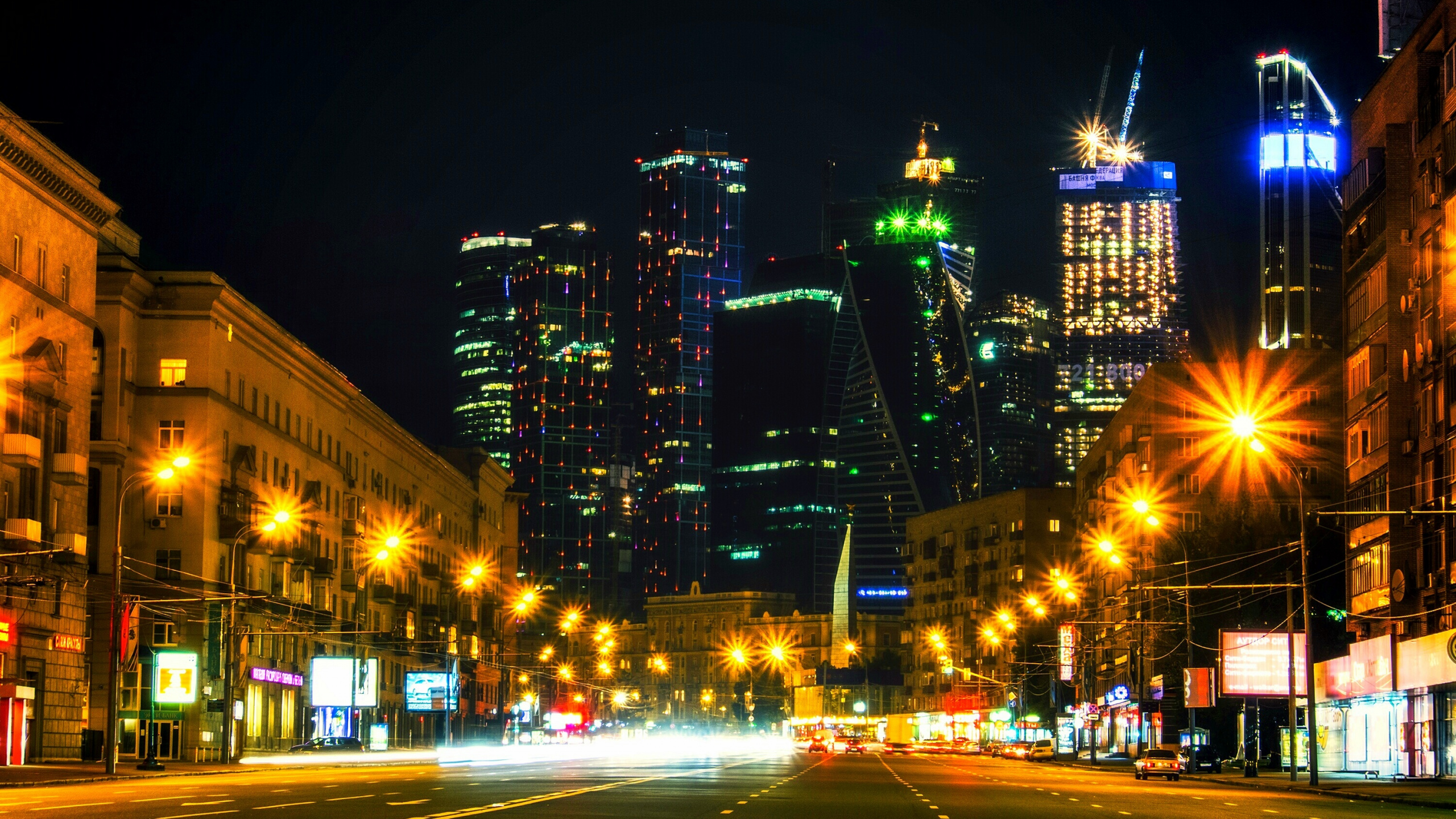 Обои Красная площадь, город, ночь, городской район, метрополия в разрешении 2560x1440