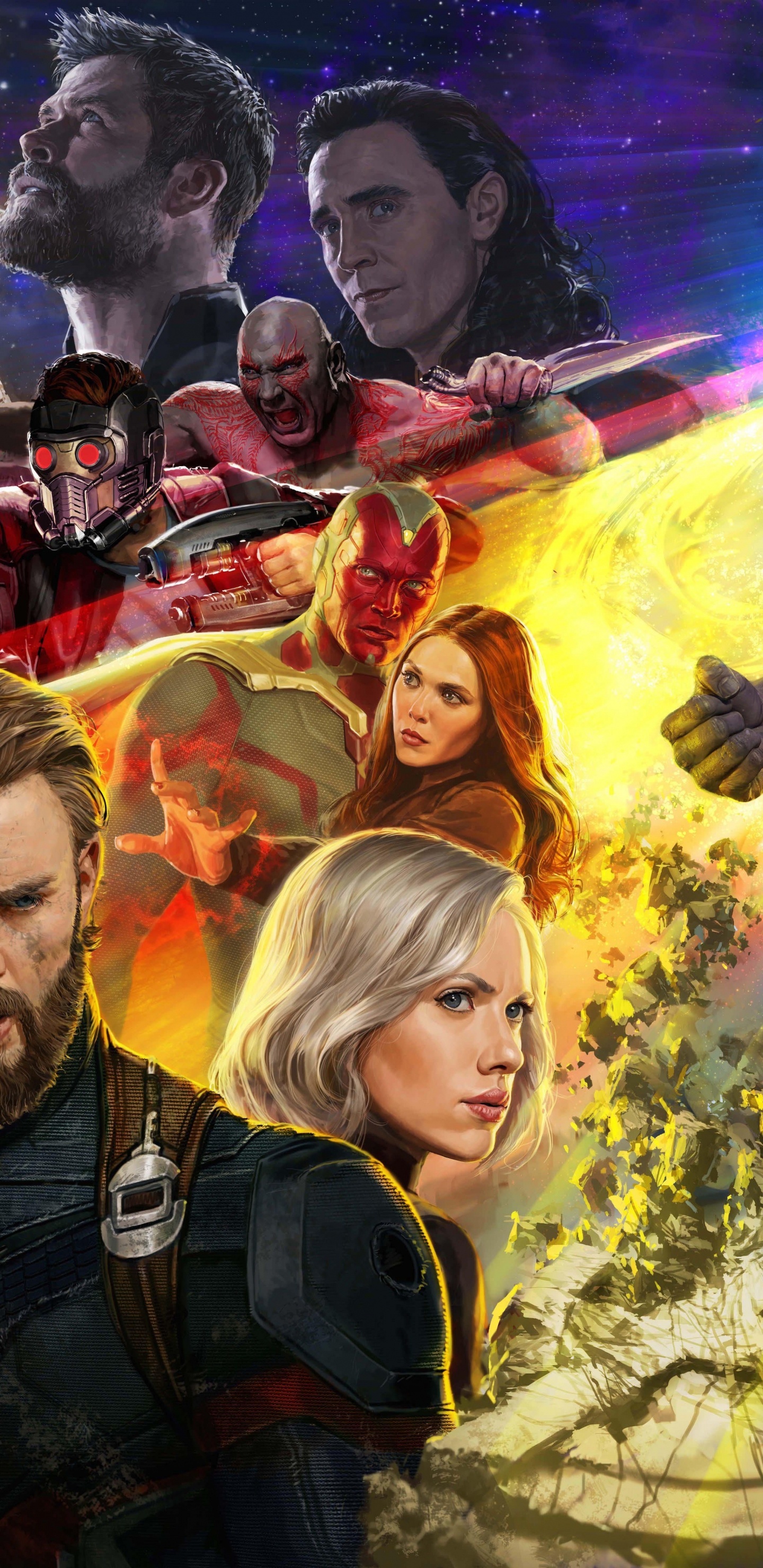 Обои Мстители: Война бесконечности, Танос, Капитан Америка, мститель, вымышленный персонаж в разрешении 1440x2960