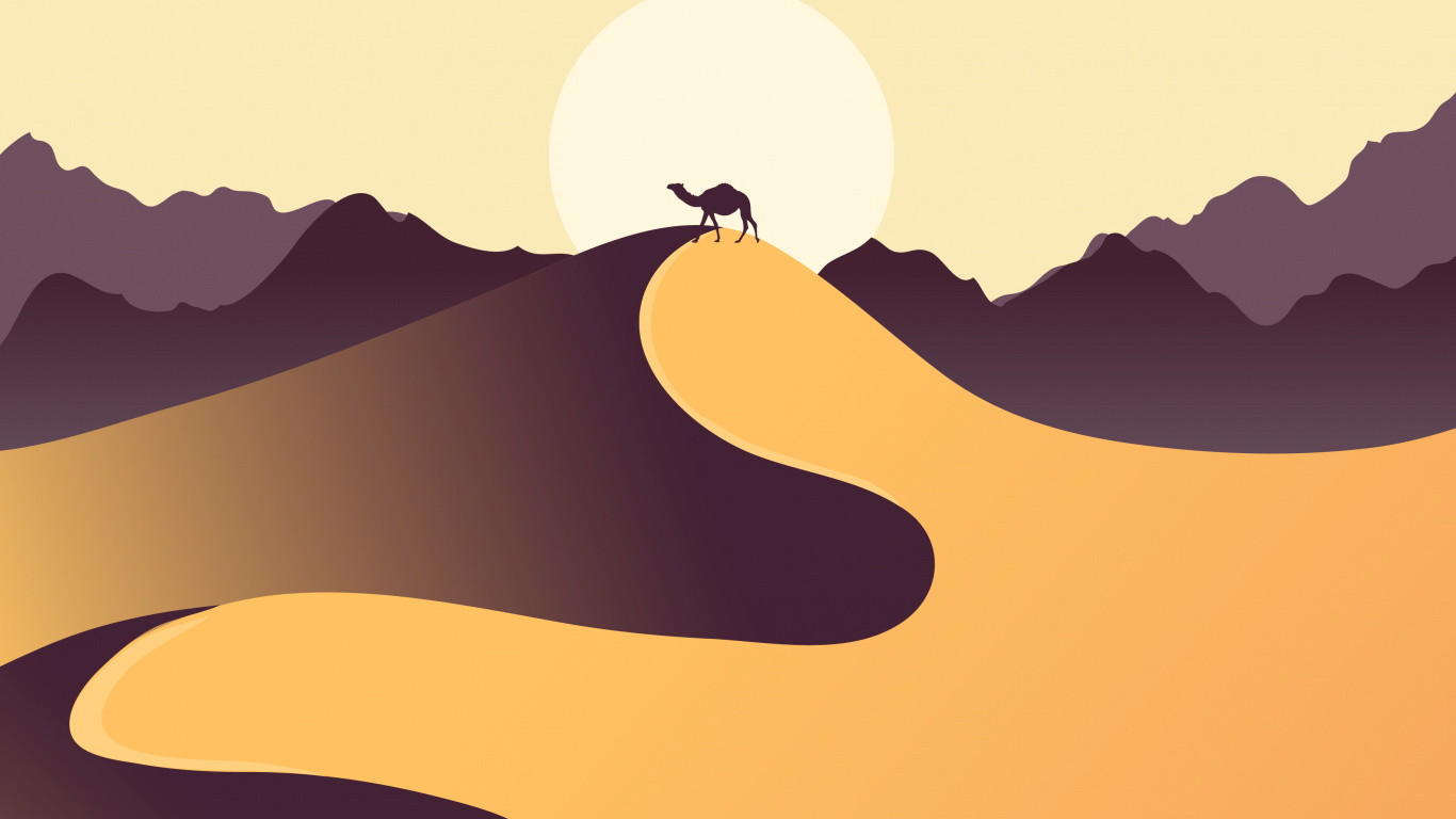 Обои минимализм, склон, эрг, арт, облако в разрешении 1366x768