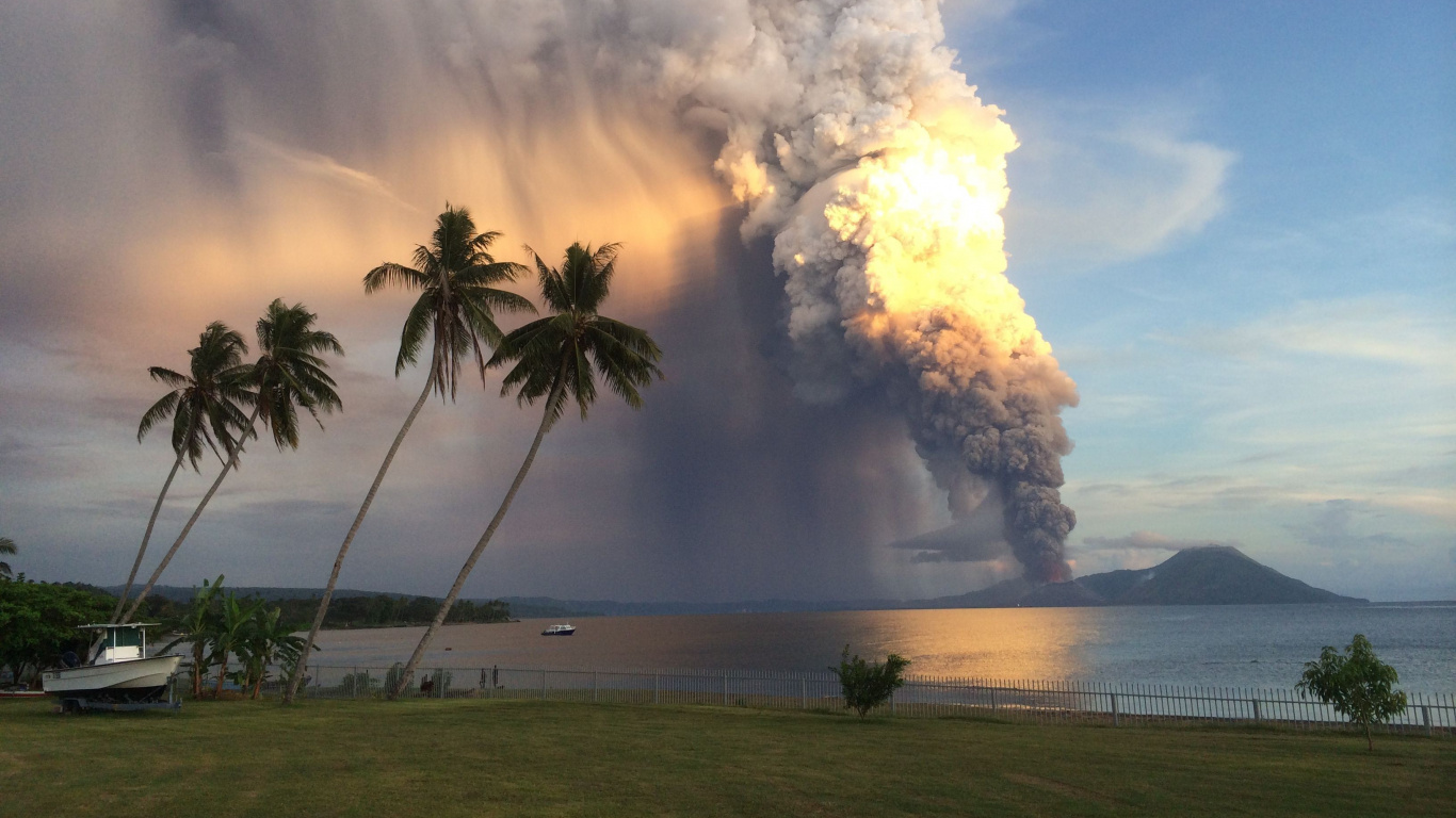 Обои Тавурвур, Кальдера Рабаул, Рабаул, вулкан, стратовулкан в разрешении 1366x768
