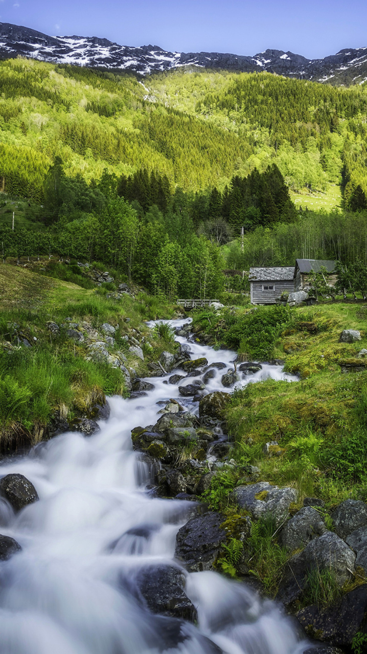 Обои Хардангервидда, природа, вода, водоток, горный рельеф в разрешении 750x1334