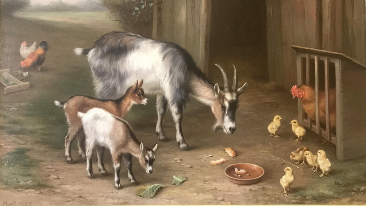 Обои масляная живопись, арт, произведение искусства, Козлов, коза в разрешении 1280x720