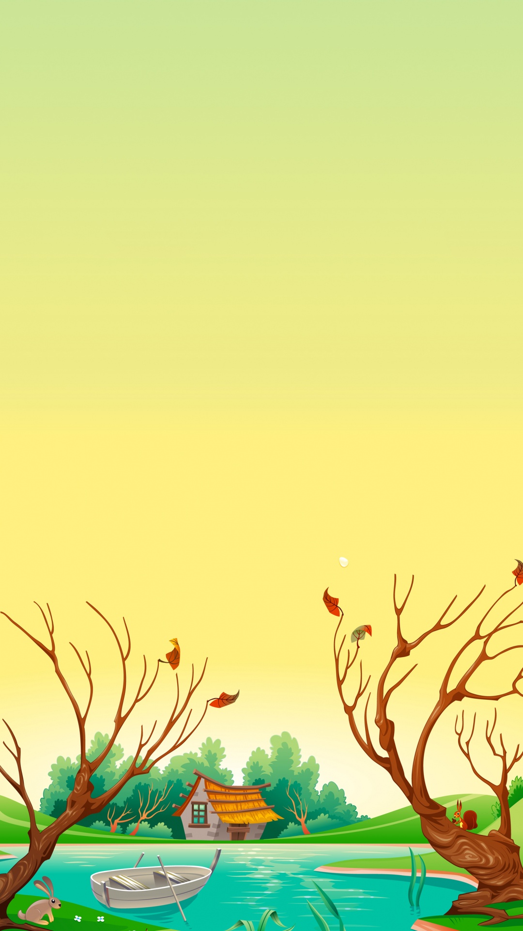 Обои векторная графика, пейзажная живопись, мультфильм, иллюстрация, пейзаж в разрешении 1080x1920