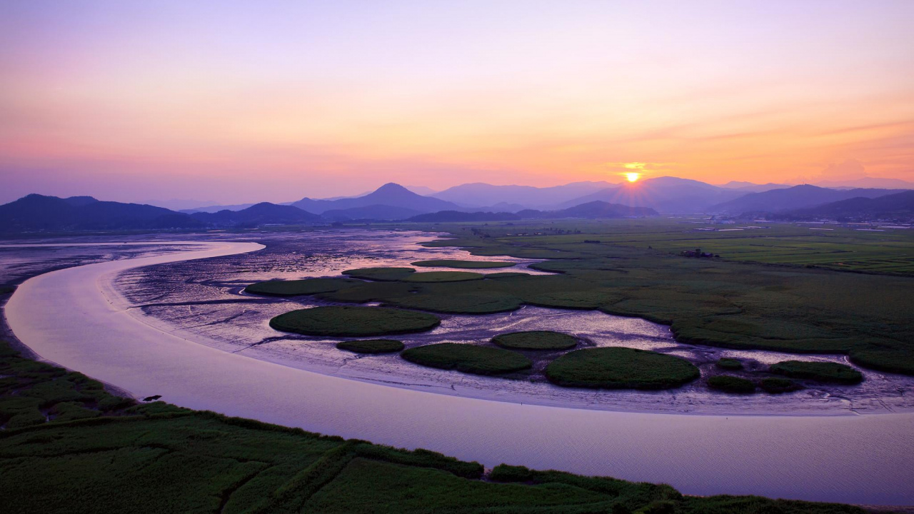 Обои Залив Сунчхон, Сеул, природа, гидроресурсы, утро в разрешении 1280x720