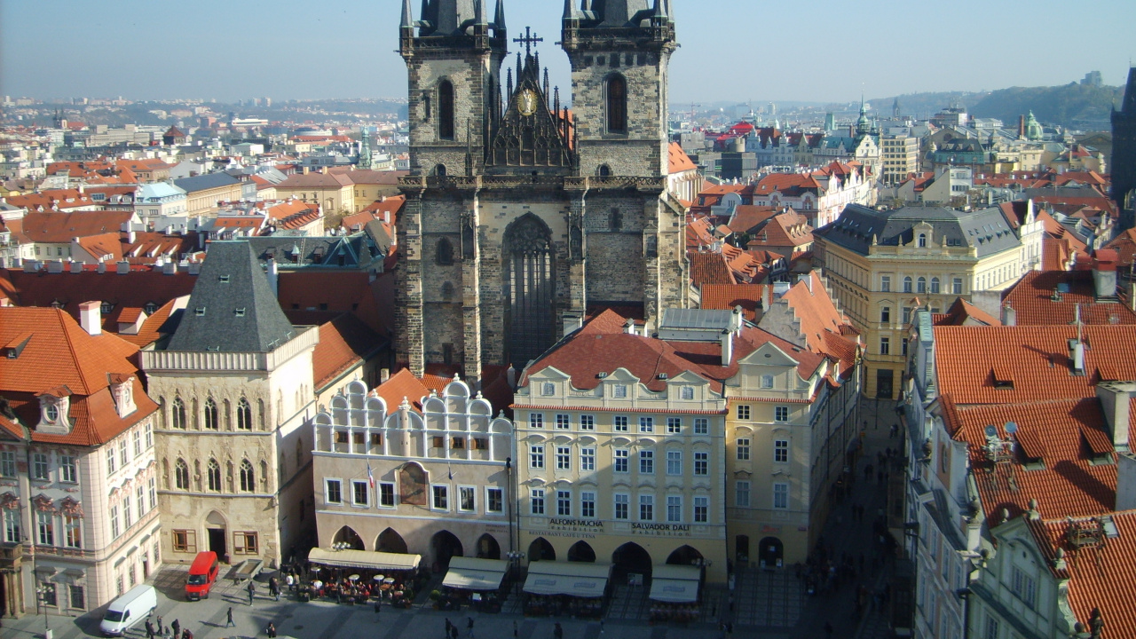 Обои староместская площадь, пражские астрономические часы, ориентир, город, городок в разрешении 1280x720