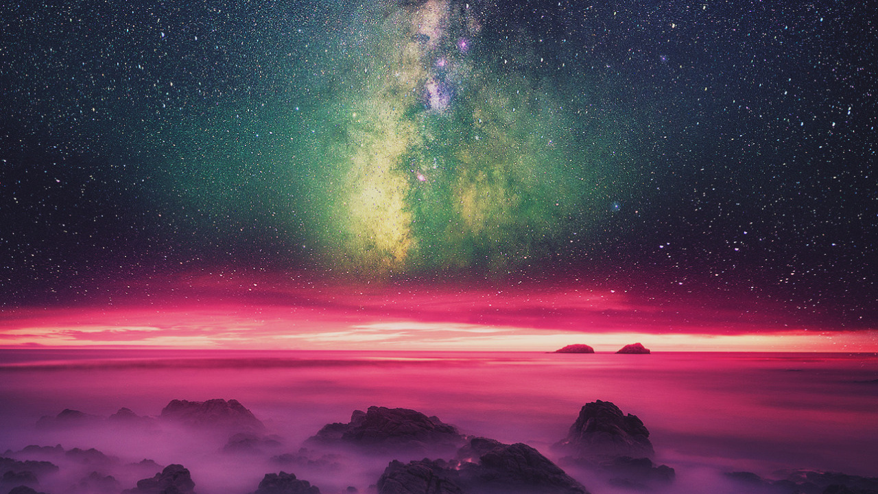 Обои Млечный Путь, природа, Аврора, атмосфера, горизонт в разрешении 1280x720