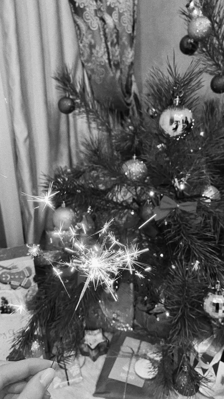 Обои елка, Рождественский день, черный и белый, Рождественские украшения, пихта в разрешении 750x1334