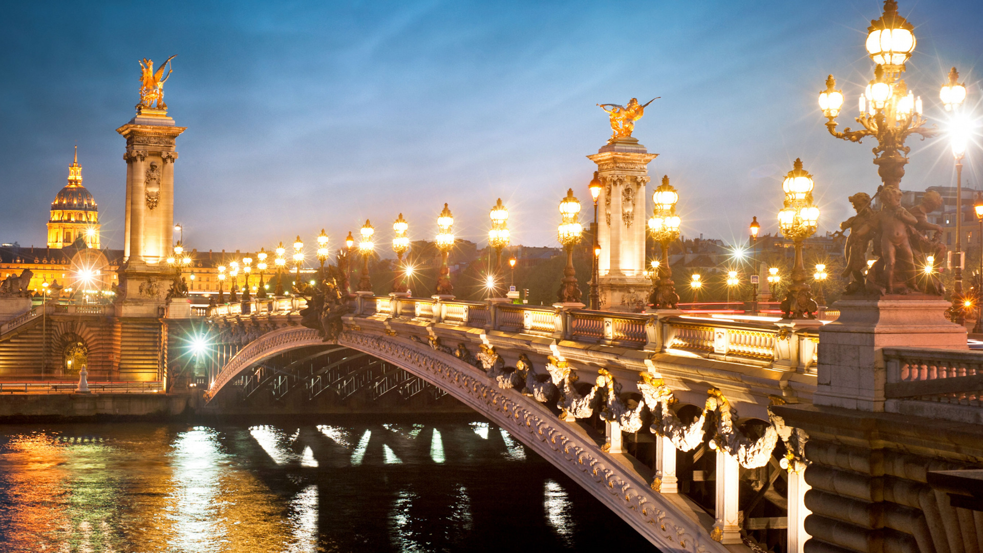 Обои Эйфелева башня, Мост Александра III, сена, ориентир, город в разрешении 1920x1080
