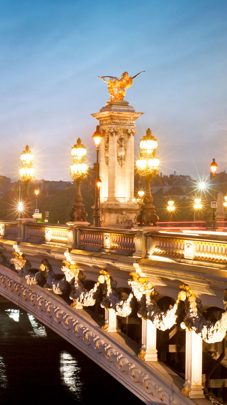 Обои Эйфелева башня, Мост Александра III, сена, ориентир, город в разрешении 750x1334
