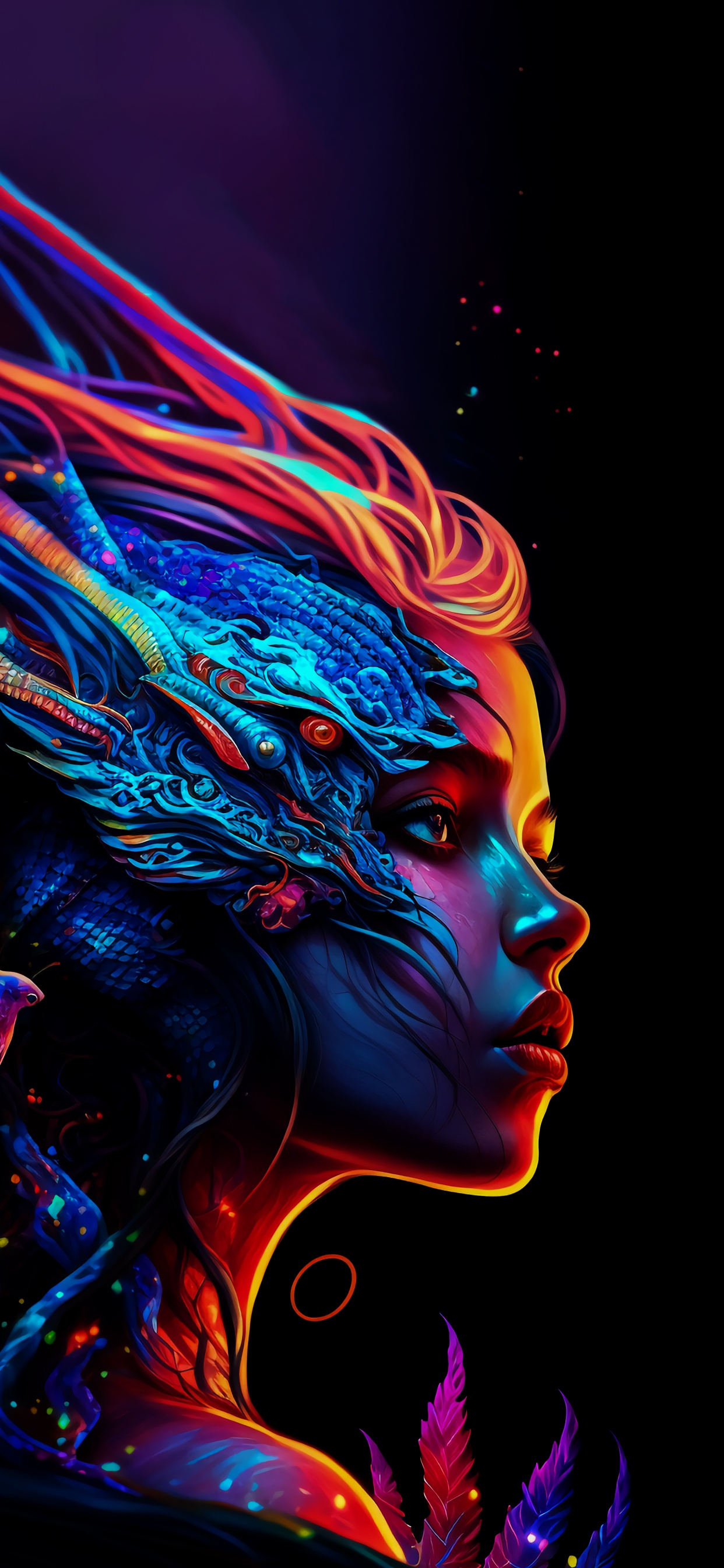 Обои арт, электрик, пурпурный цвет, темнота, артист в разрешении 1242x2688