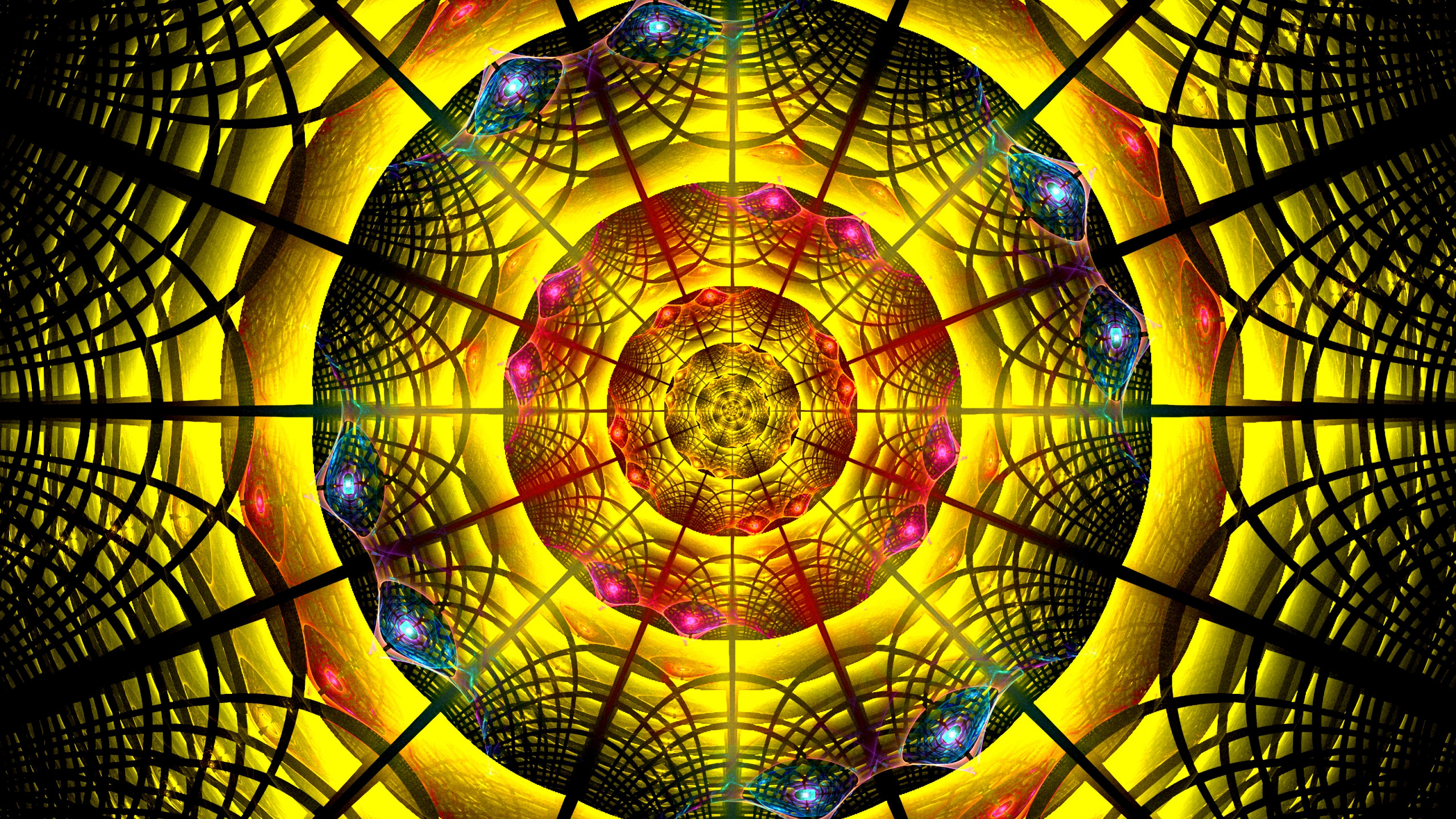Обои симметрия, стекло, психоделическое искусство, узор, круг в разрешении 2560x1440