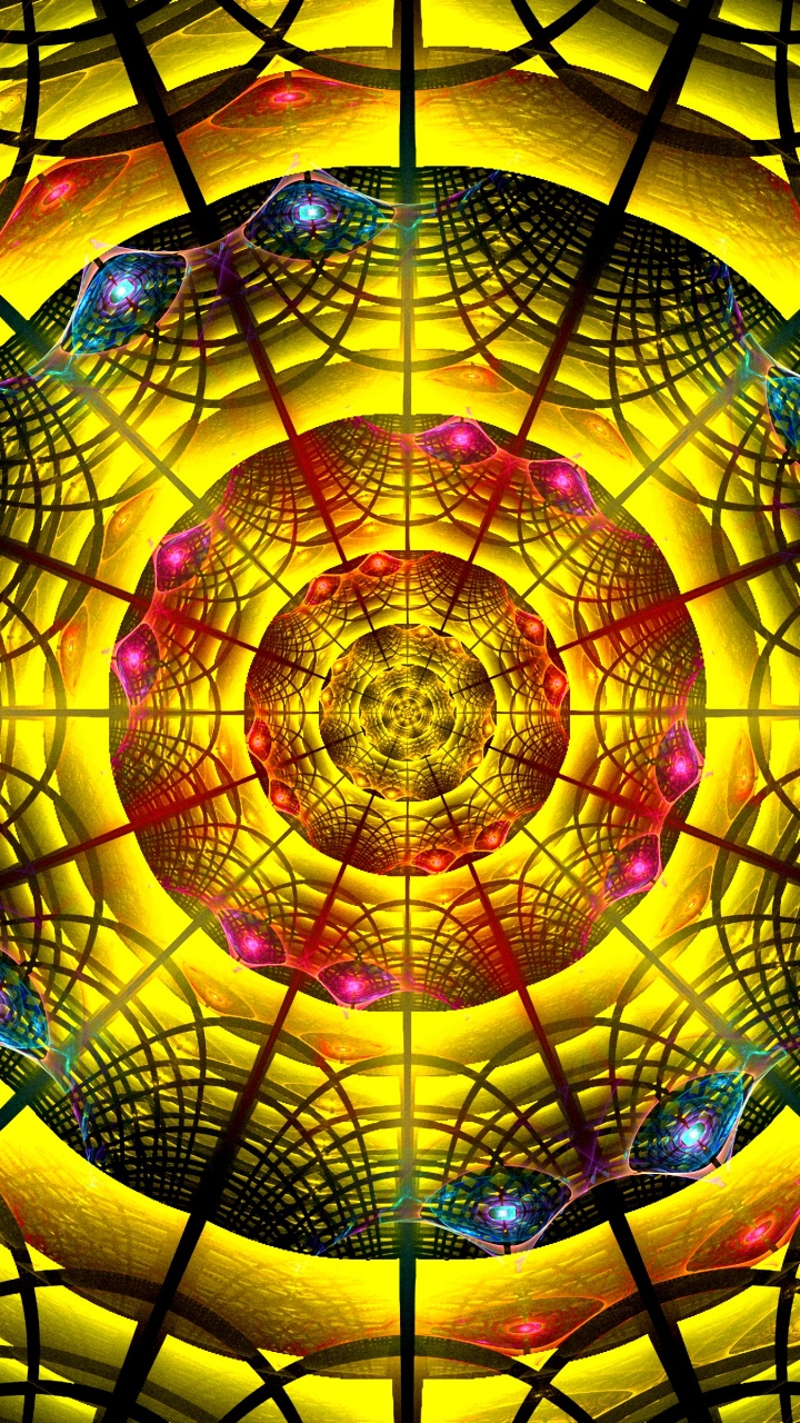Обои симметрия, стекло, психоделическое искусство, узор, круг в разрешении 720x1280
