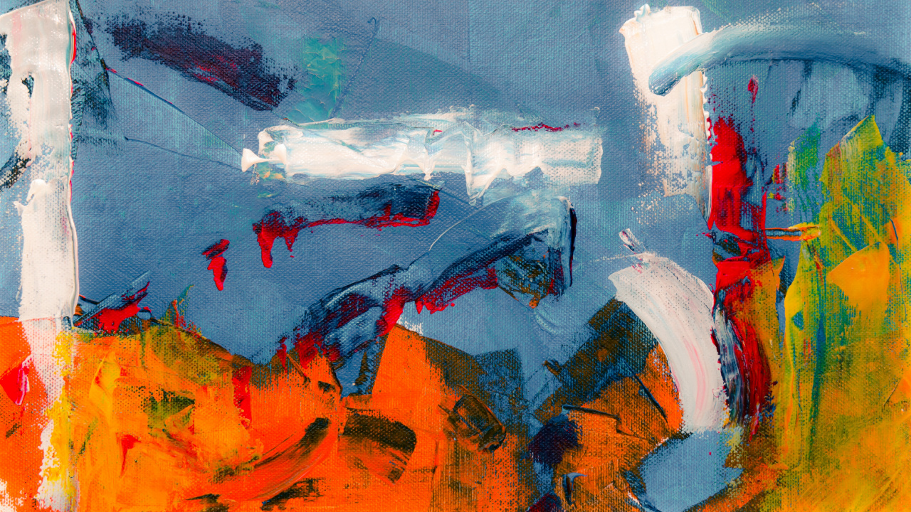 Обои абстрактное искусство, живопись, арт, синий, акриловая краска в разрешении 1280x720