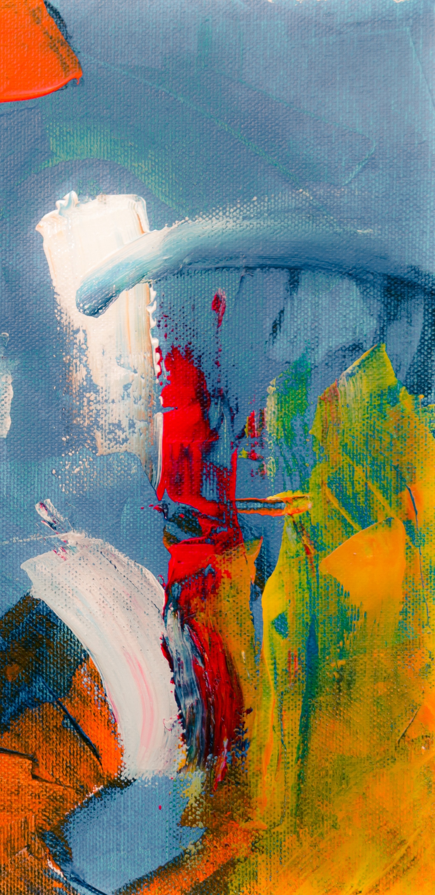 Обои абстрактное искусство, живопись, арт, синий, акриловая краска в разрешении 1440x2960